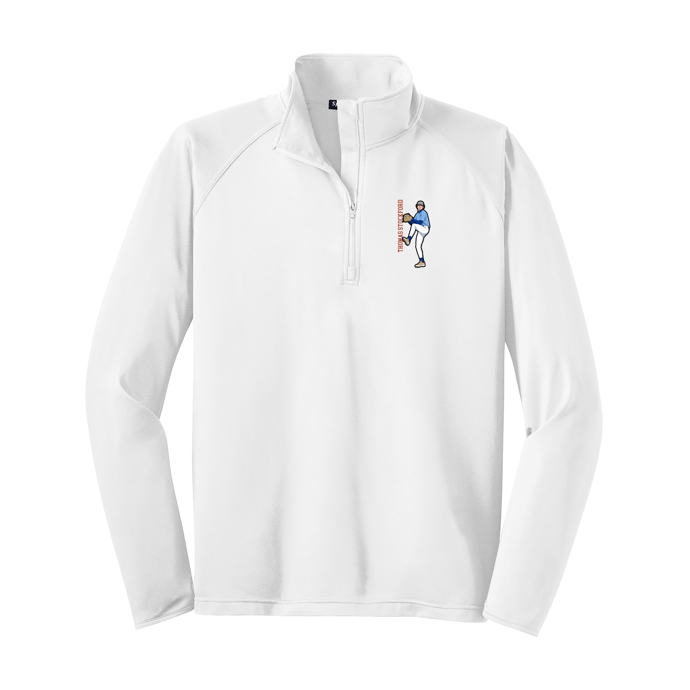 Q-Zip Pullover — Name Vertical in White