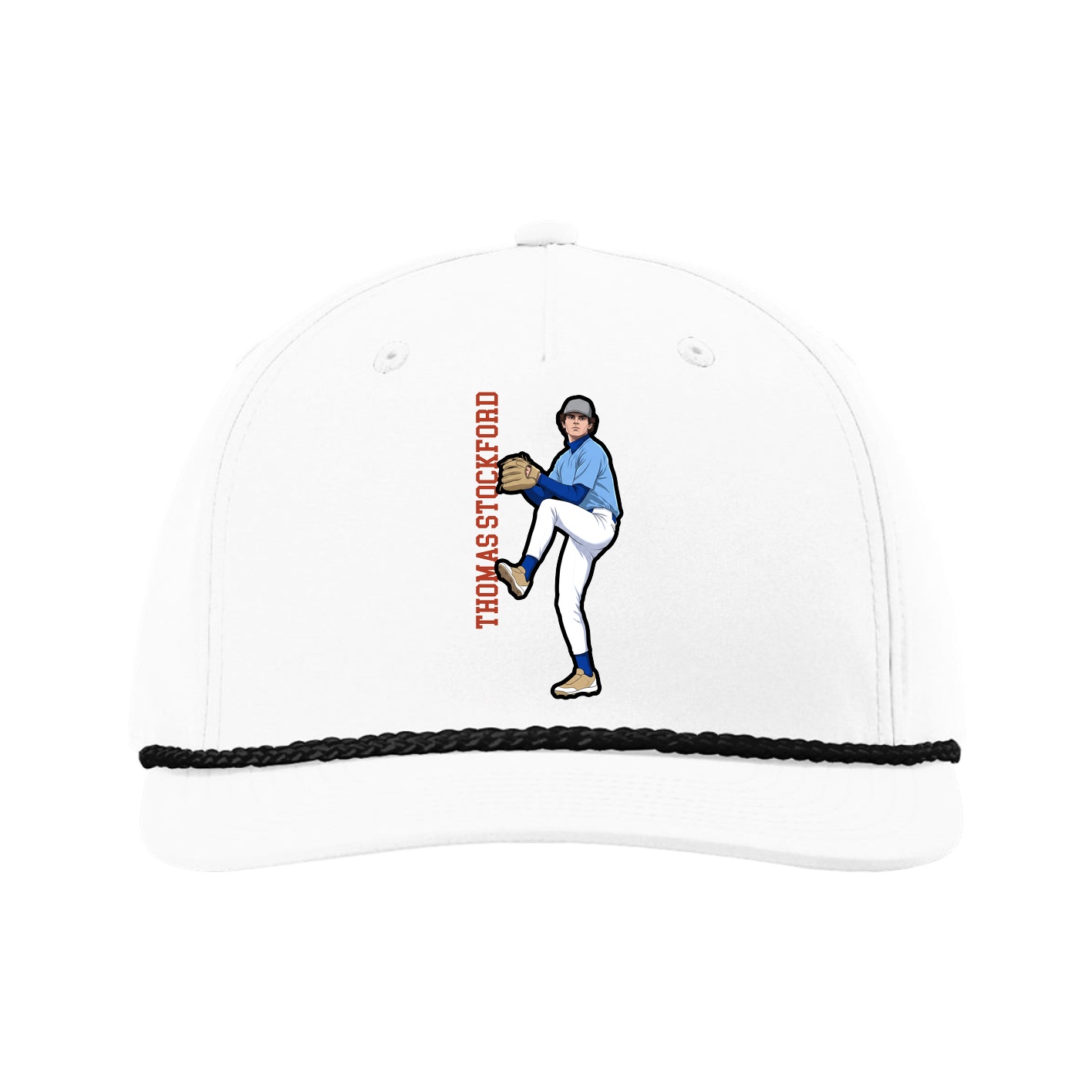 Five-Panel Classic Rope Cap — Name Vertical in White