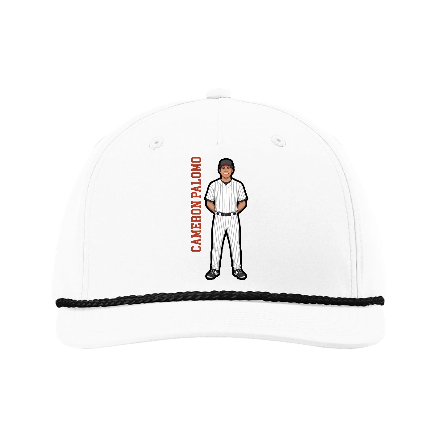Five-Panel Classic Rope Cap — Name Vertical in White
