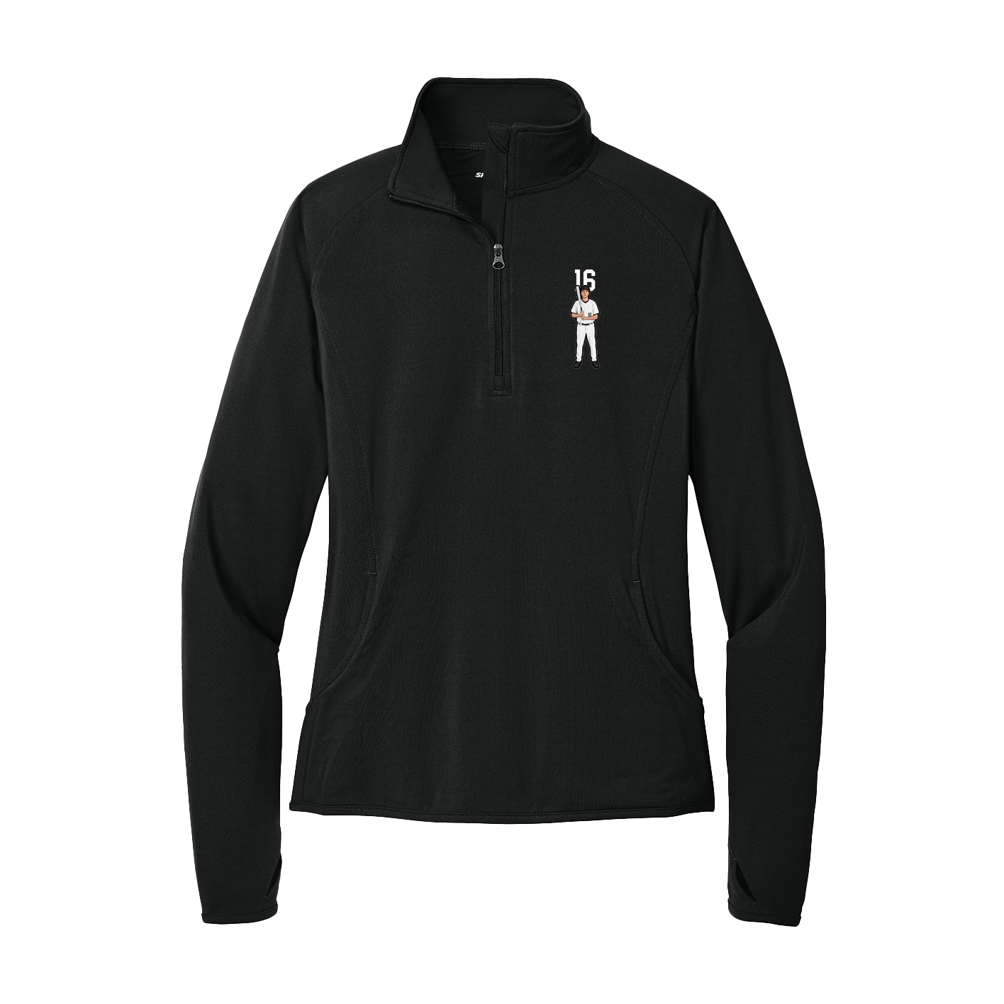 Women's Q-Zip Pullover — Number Top in Black