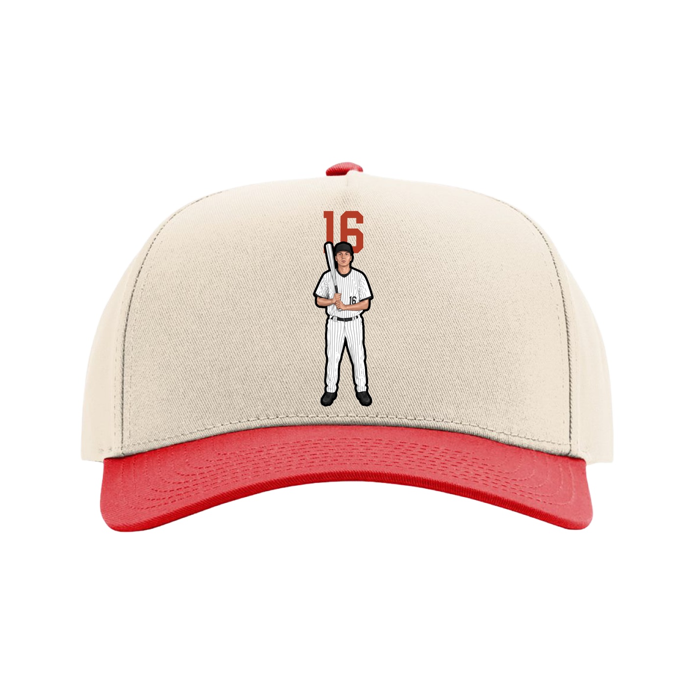 Full Fabric Five-Panel Champ Cap — Number Top in Cream/Red
