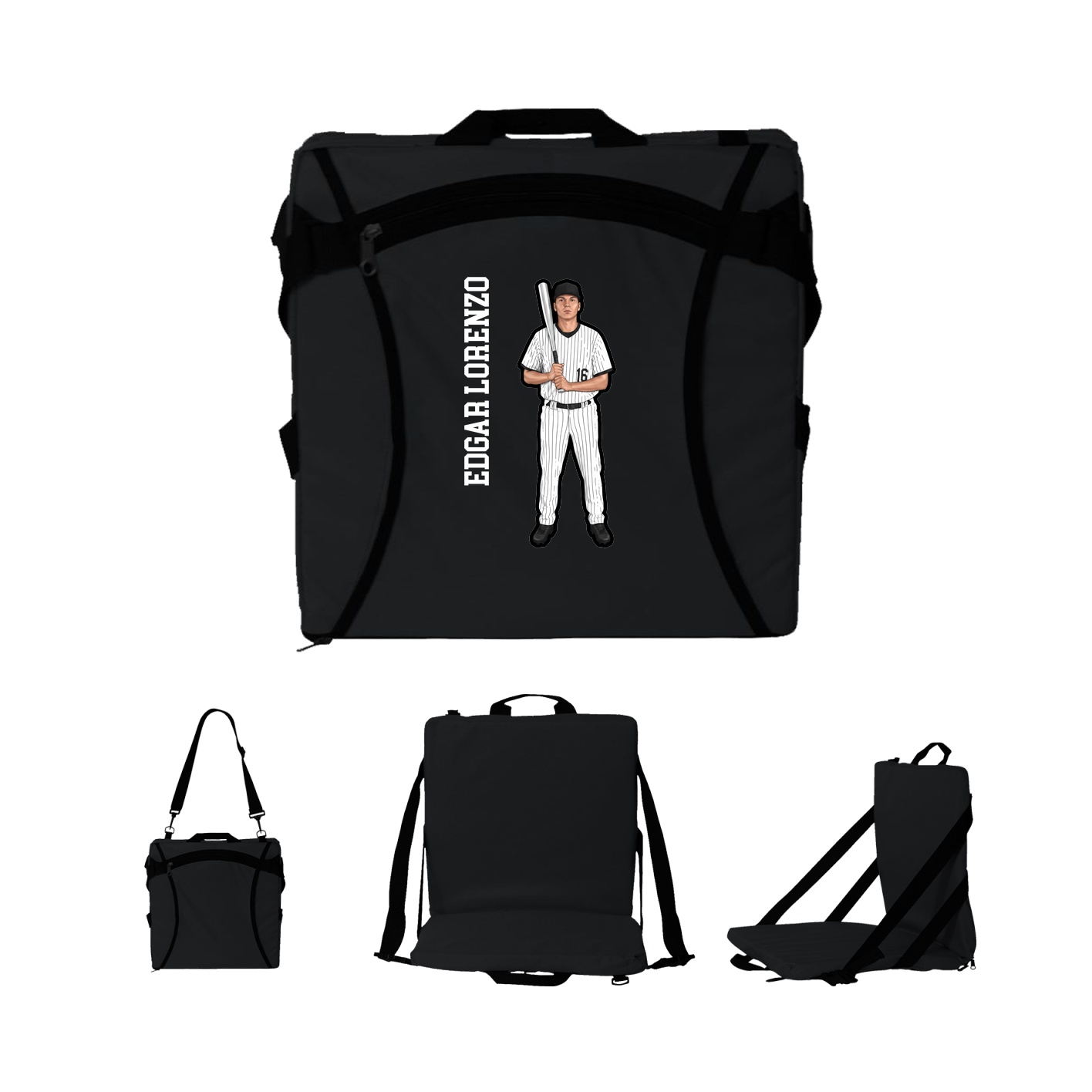 Folding Stadium Seat — Name Vertical in Black