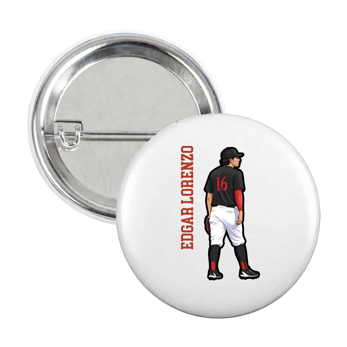 Game Day Button — Name Vertical in White