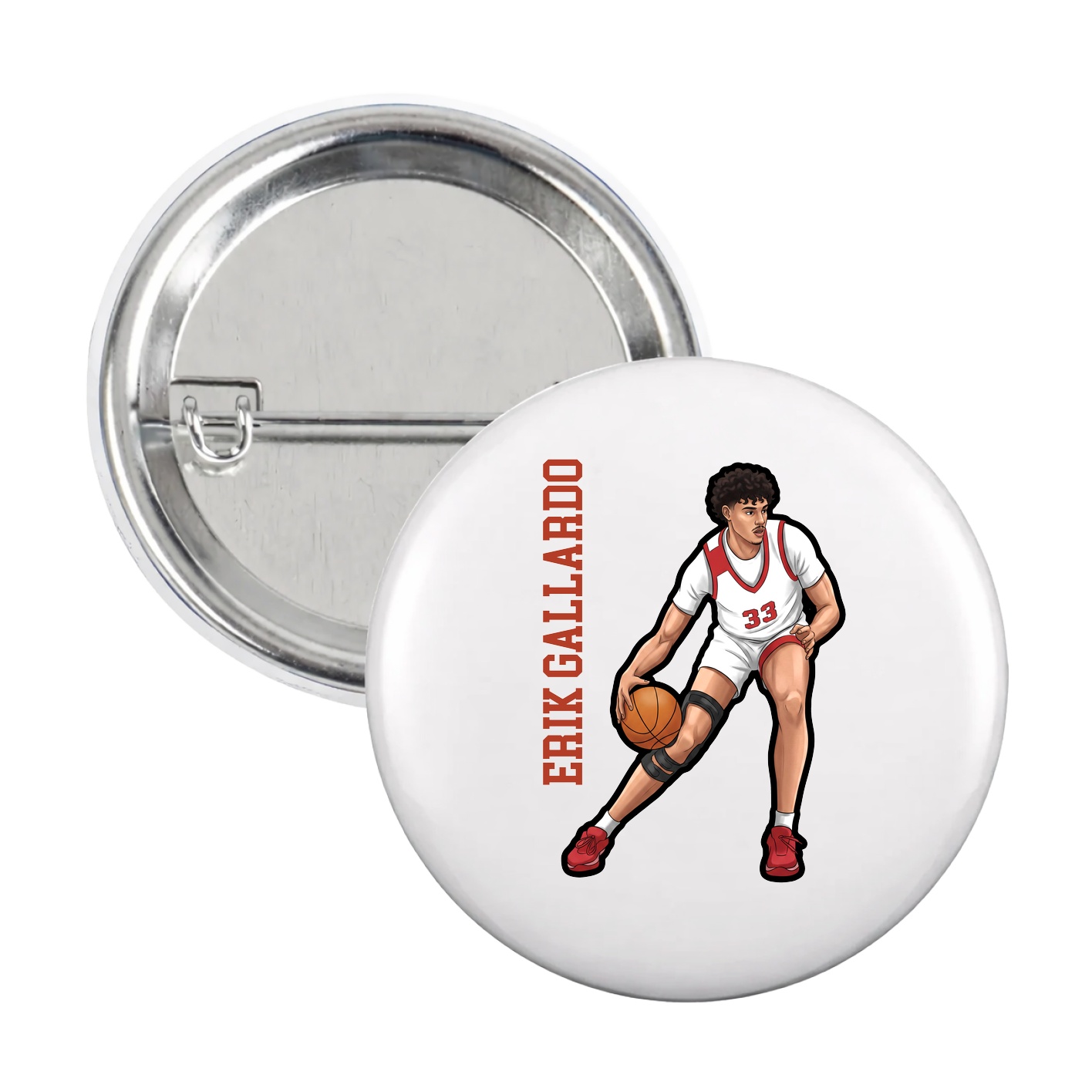 Game Day Button — Name Vertical in White