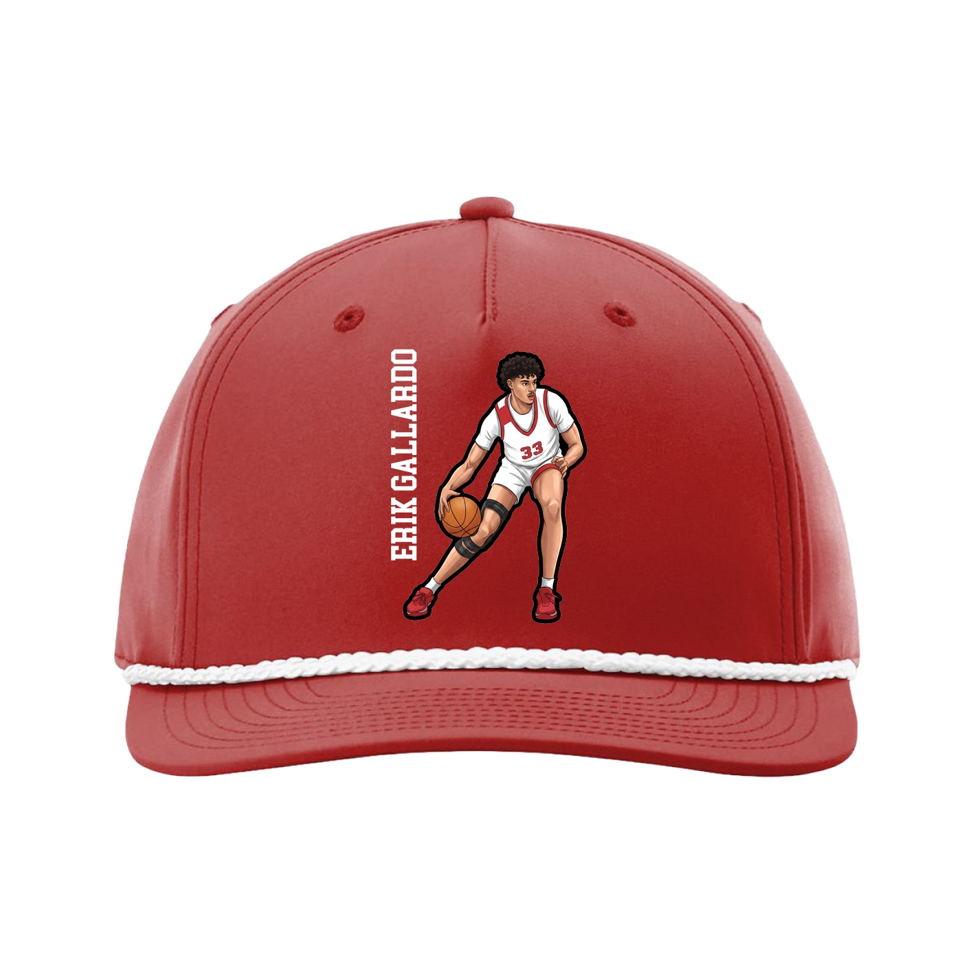 Five-Panel Classic Rope Cap — Name Vertical in Red
