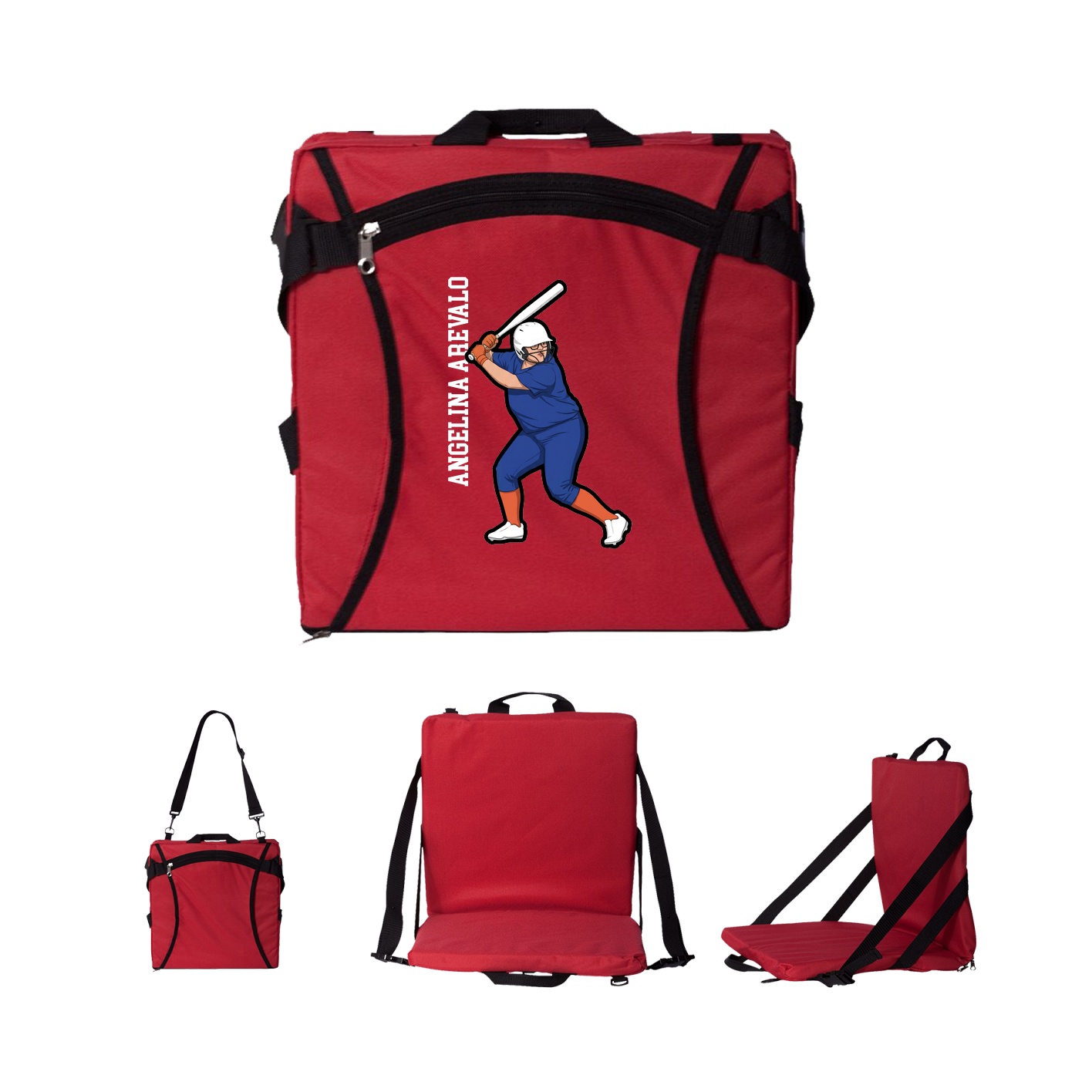 Folding Stadium Seat — Name Vertical in Red