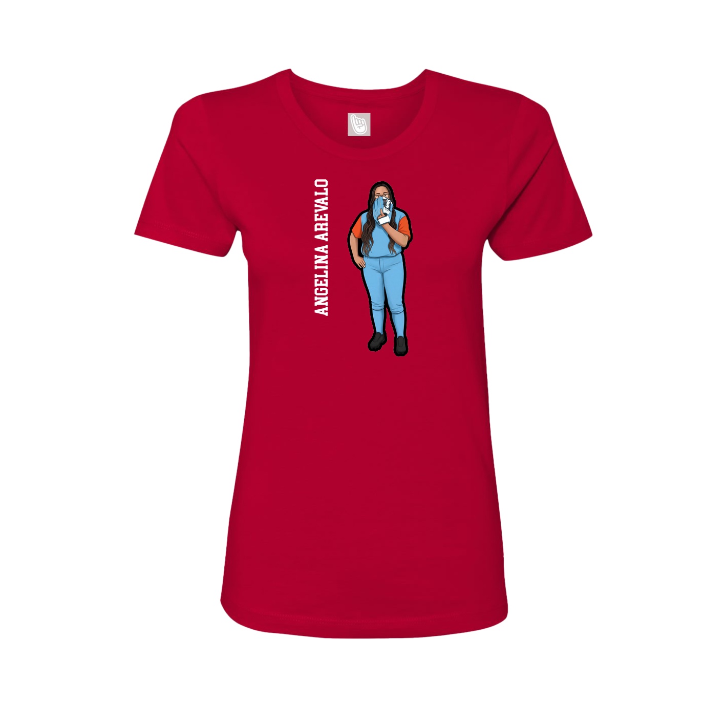 Fitted Women's Tee — Name Vertical in Red