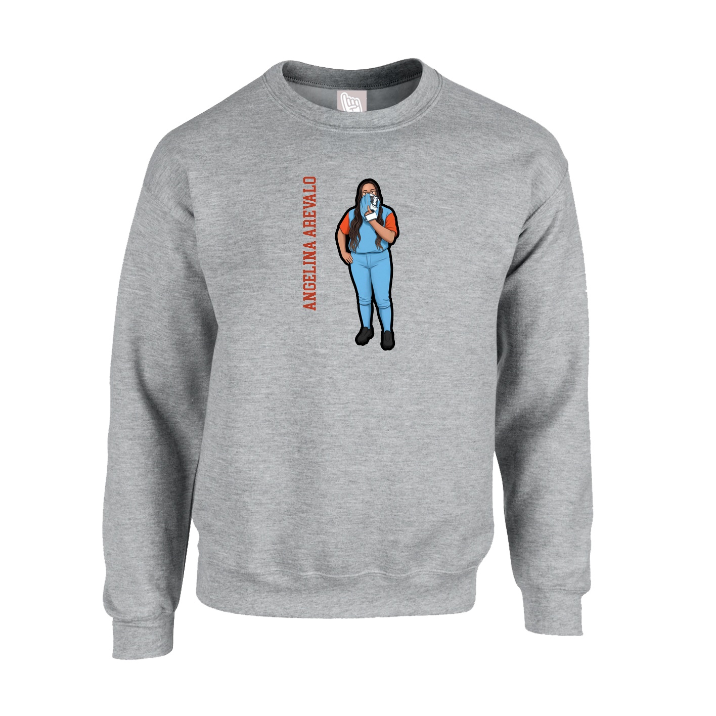 Fleece Crew — Name Vertical in Grey