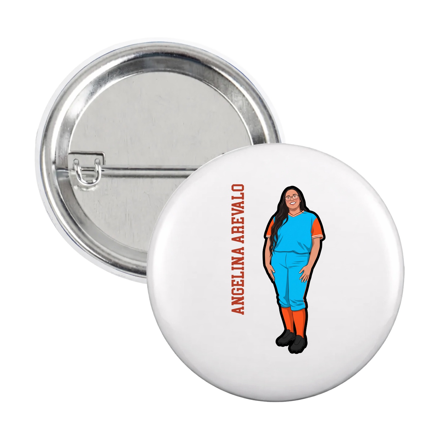 Game Day Button — Name Vertical in White