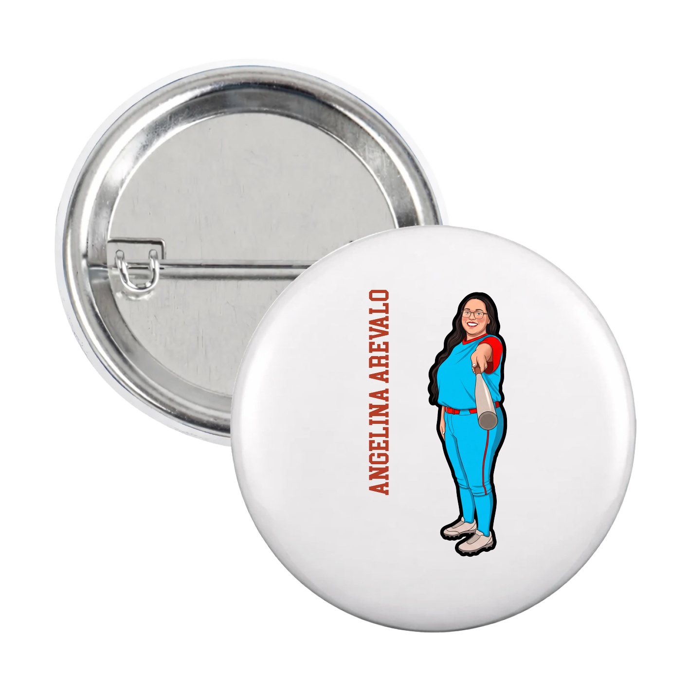 Game Day Button — Name Vertical in White