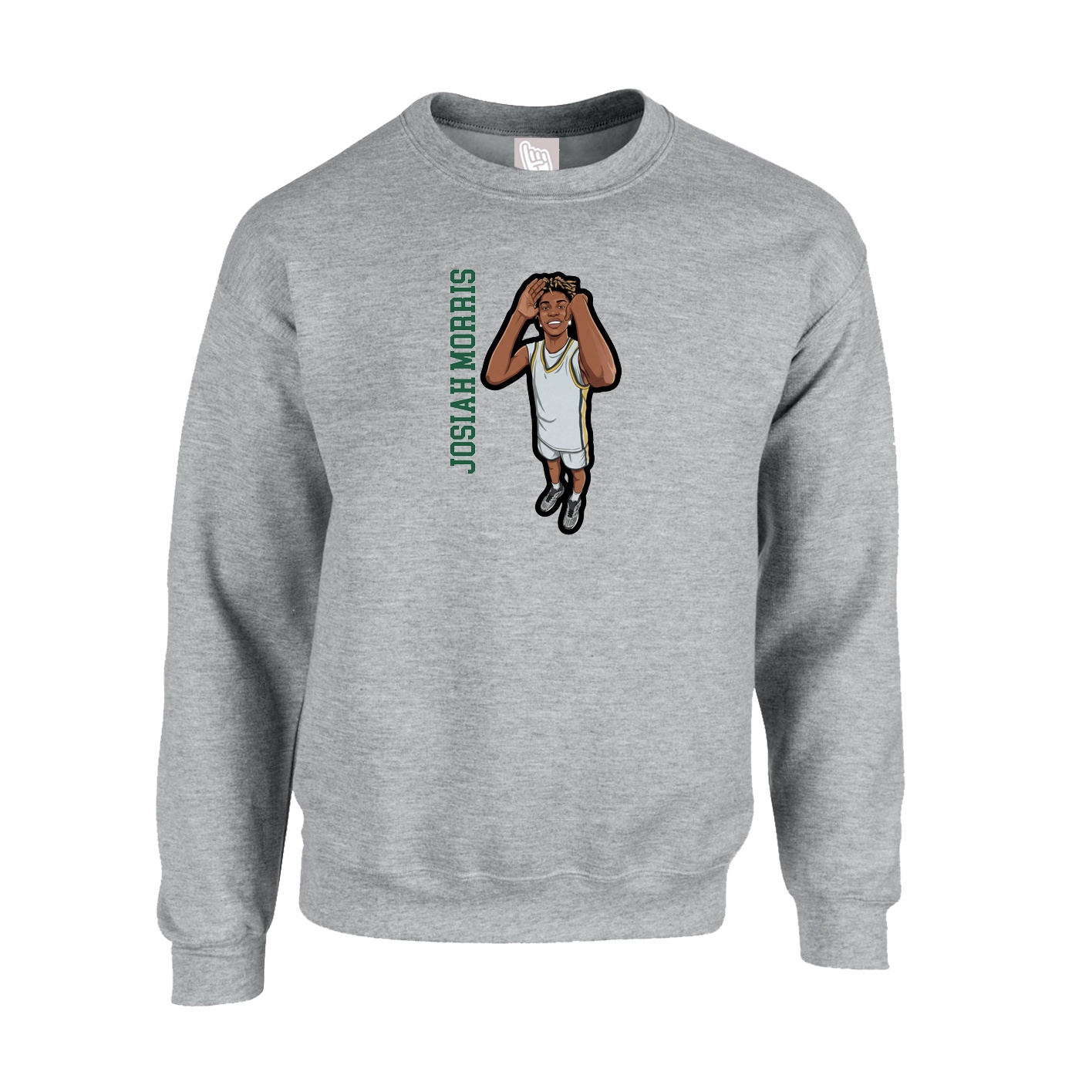 Fleece Crew — Name Vertical in Grey
