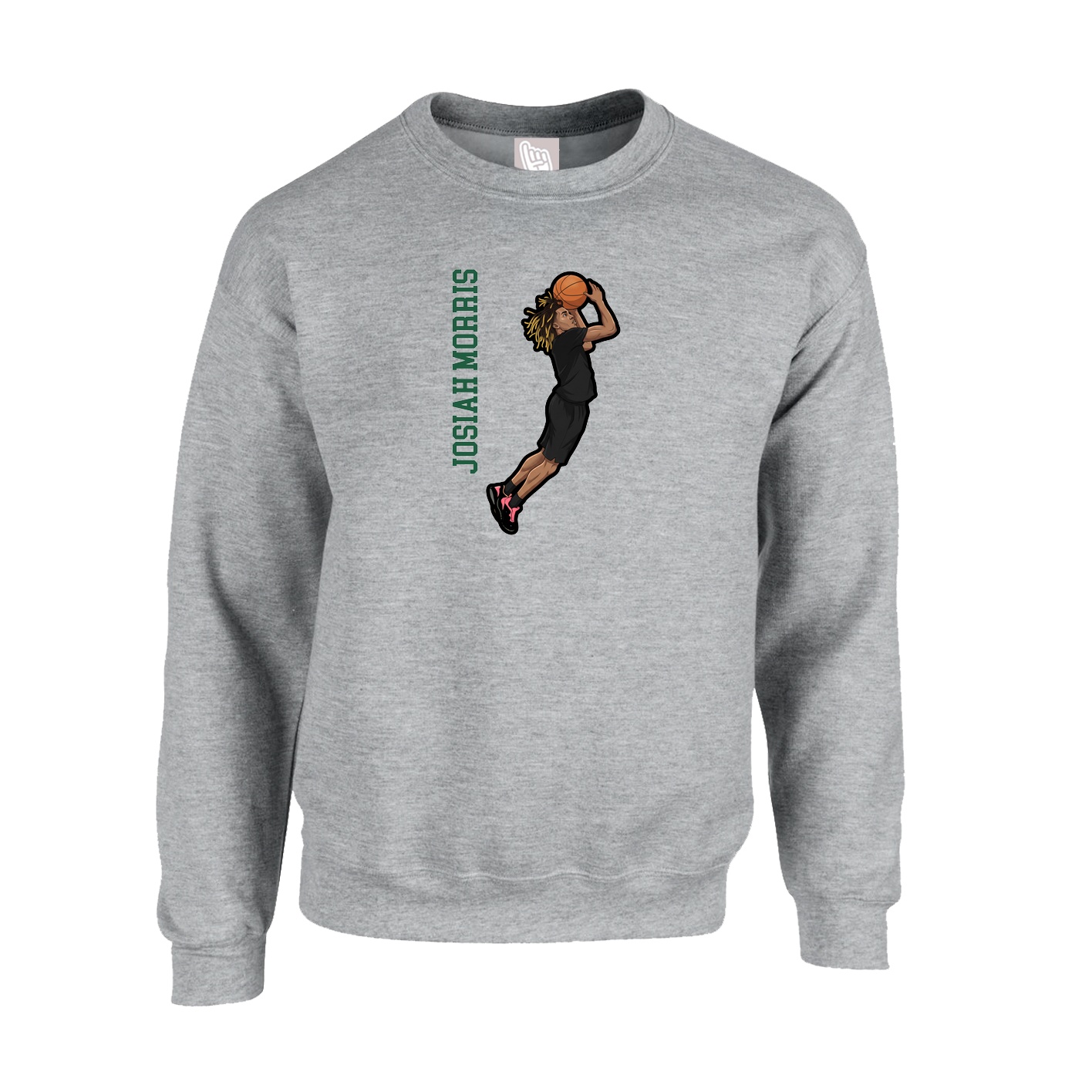 Fleece Crew — Name Vertical in Grey