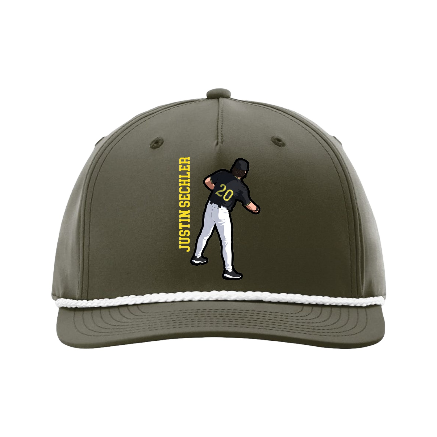 Five-Panel Classic Rope Cap — Name Vertical in Green