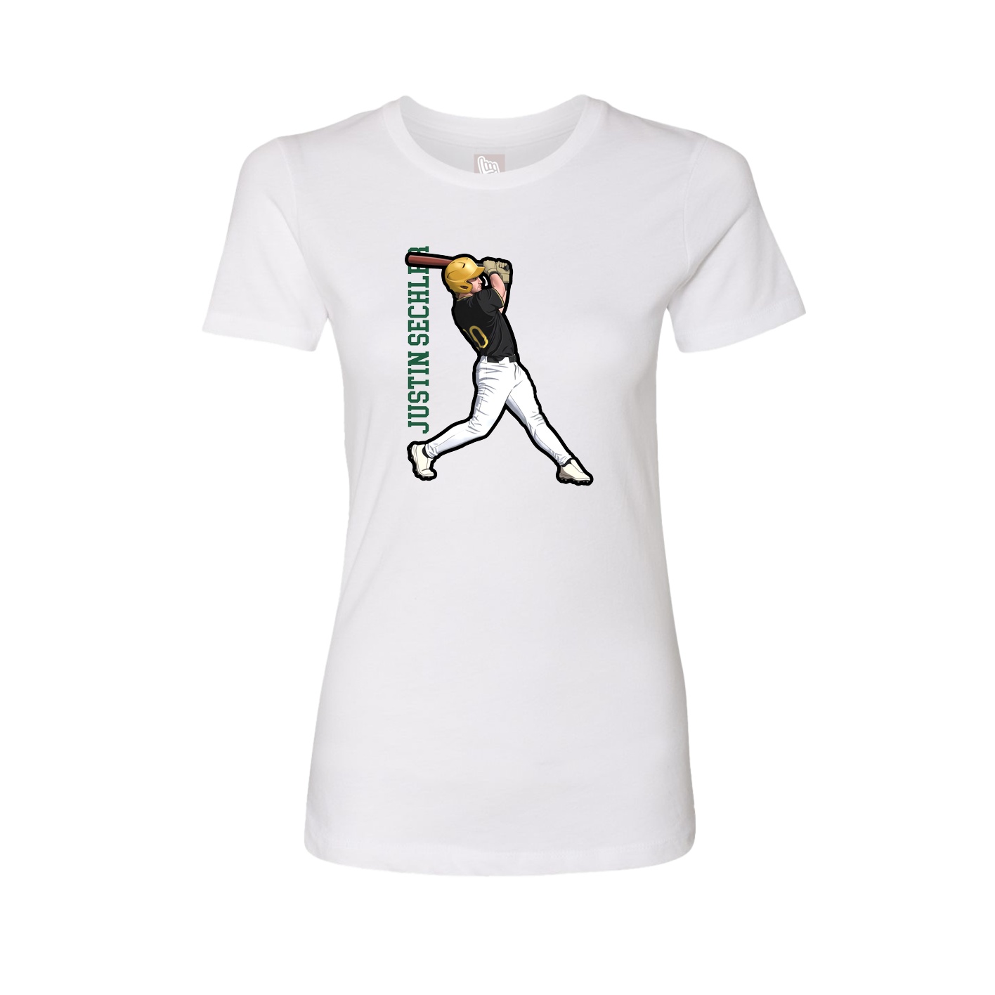 Fitted Women's Tee — Name Vertical in White