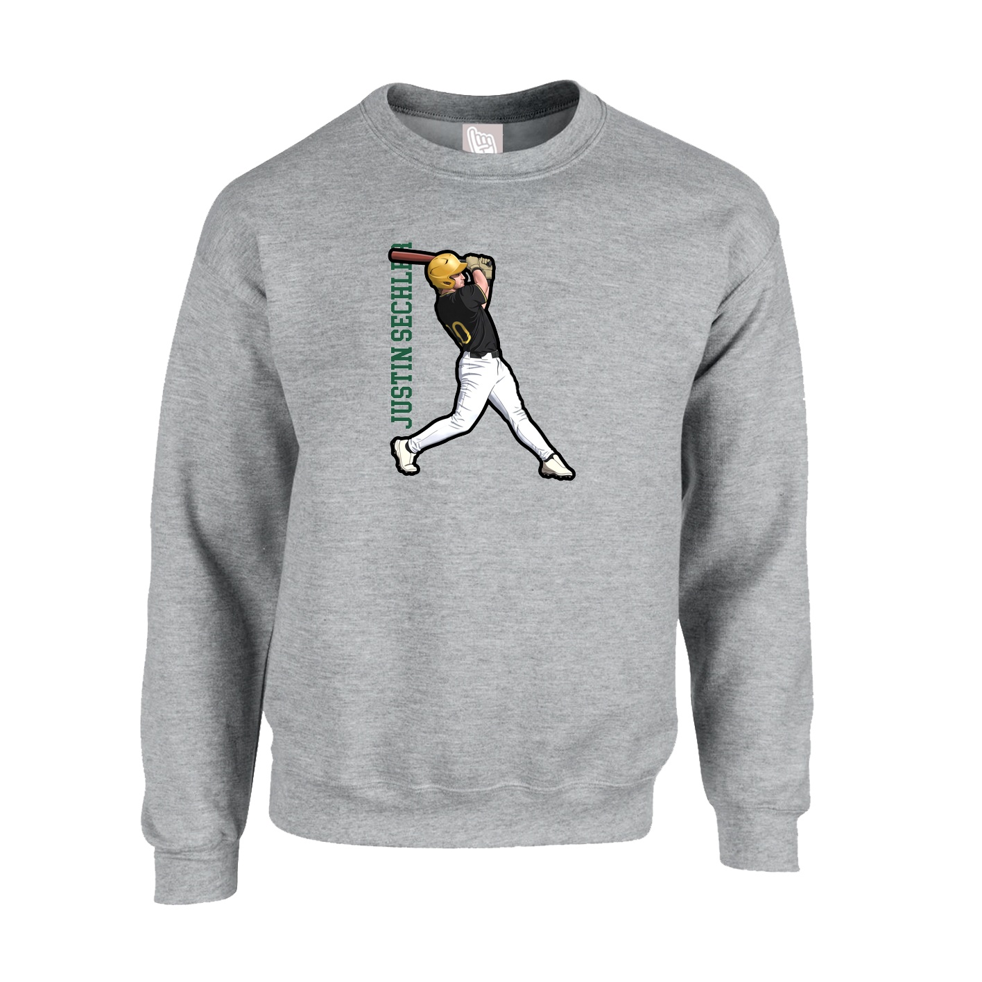 Fleece Crew — Name Vertical in Grey