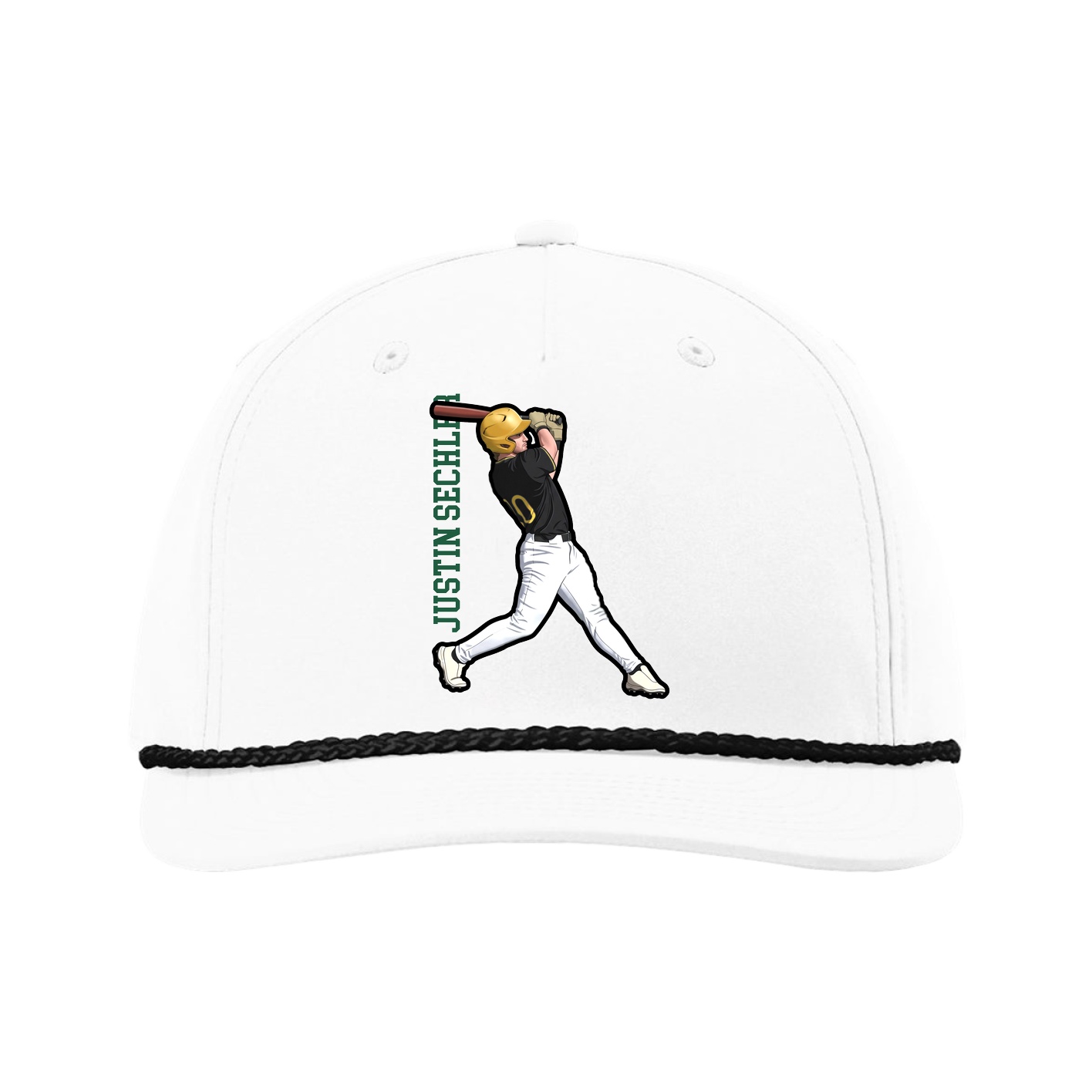 Five-Panel Classic Rope Cap — Name Vertical in White