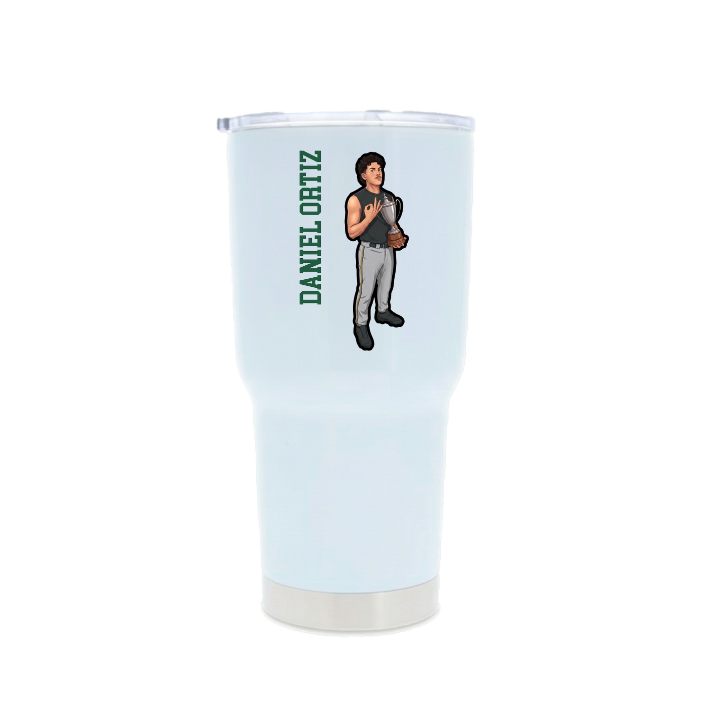 30oz Stainless Steel Tumbler — Name Vertical in White