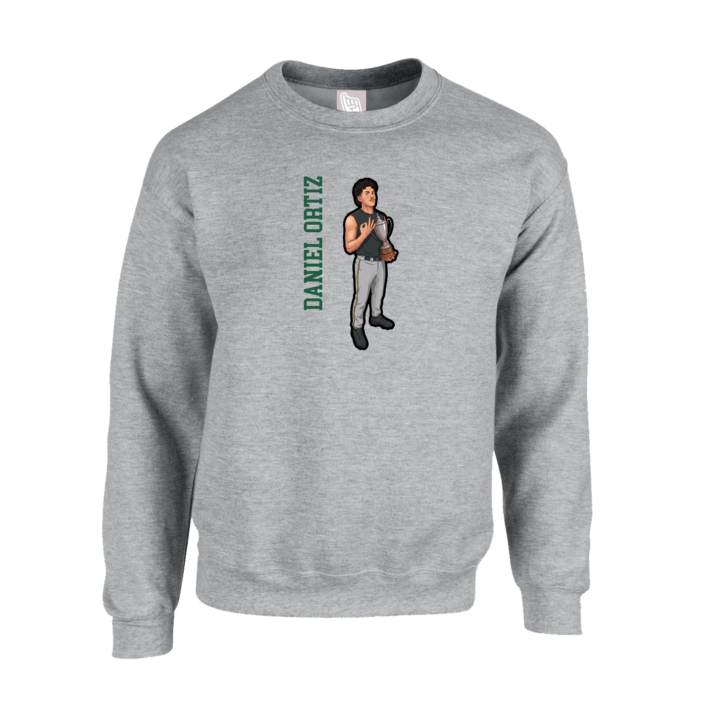 Fleece Crew — Name Vertical in Grey
