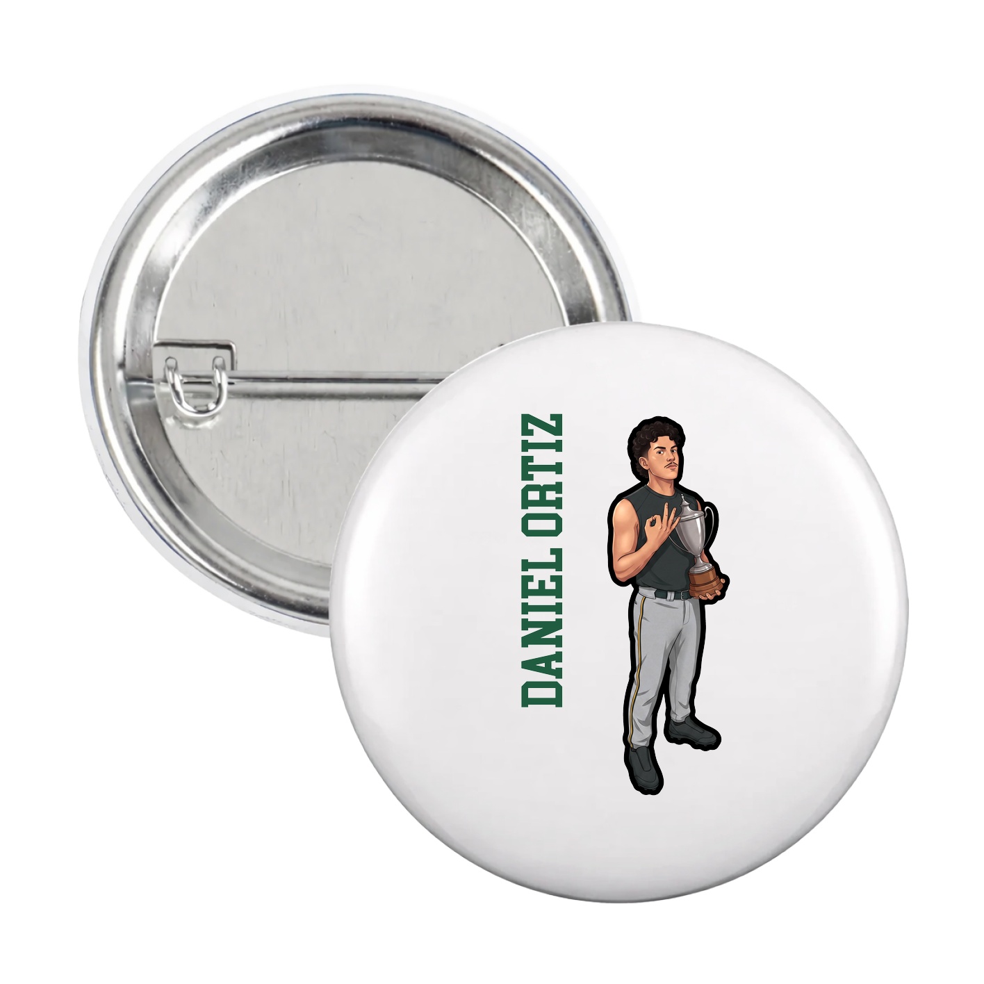 Game Day Button — Name Vertical in White