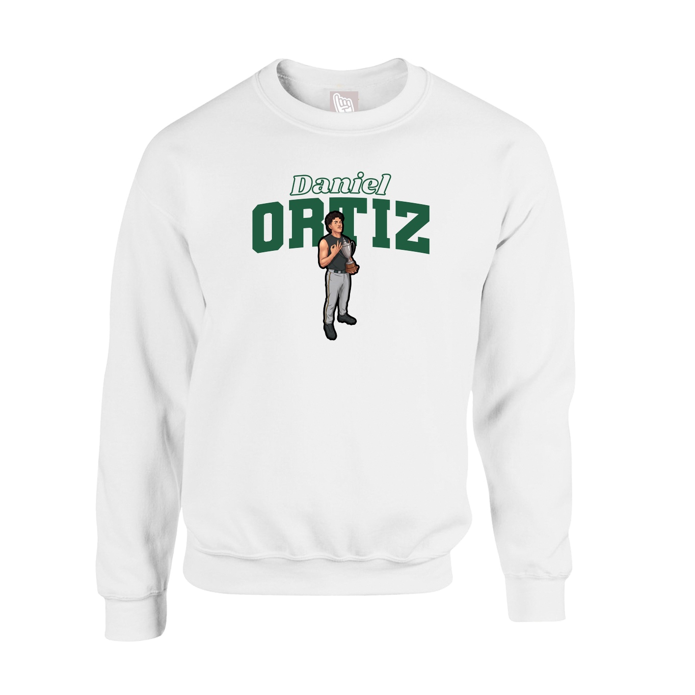 Fleece Crew — Name Arch in White
