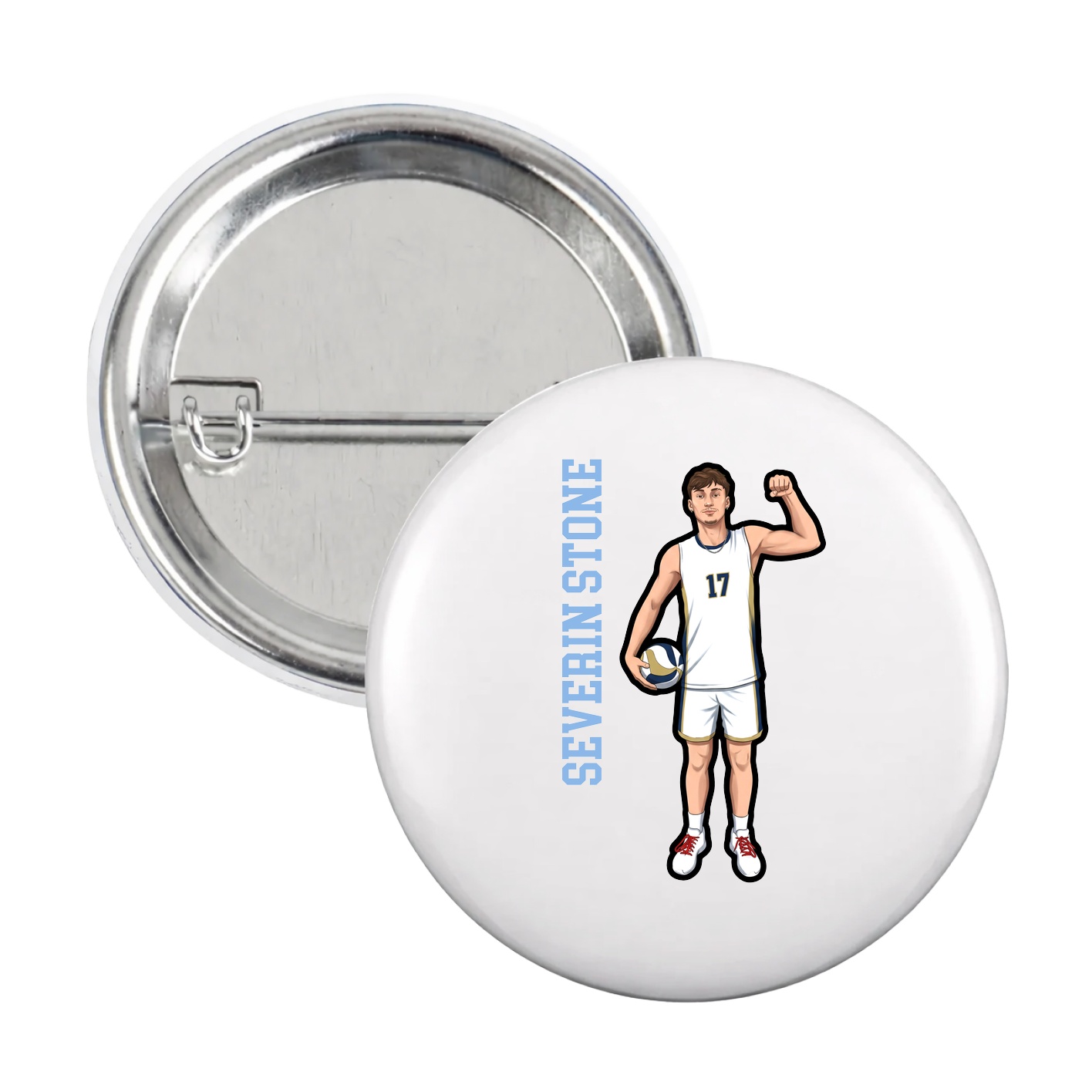 Game Day Button — Name Vertical in White