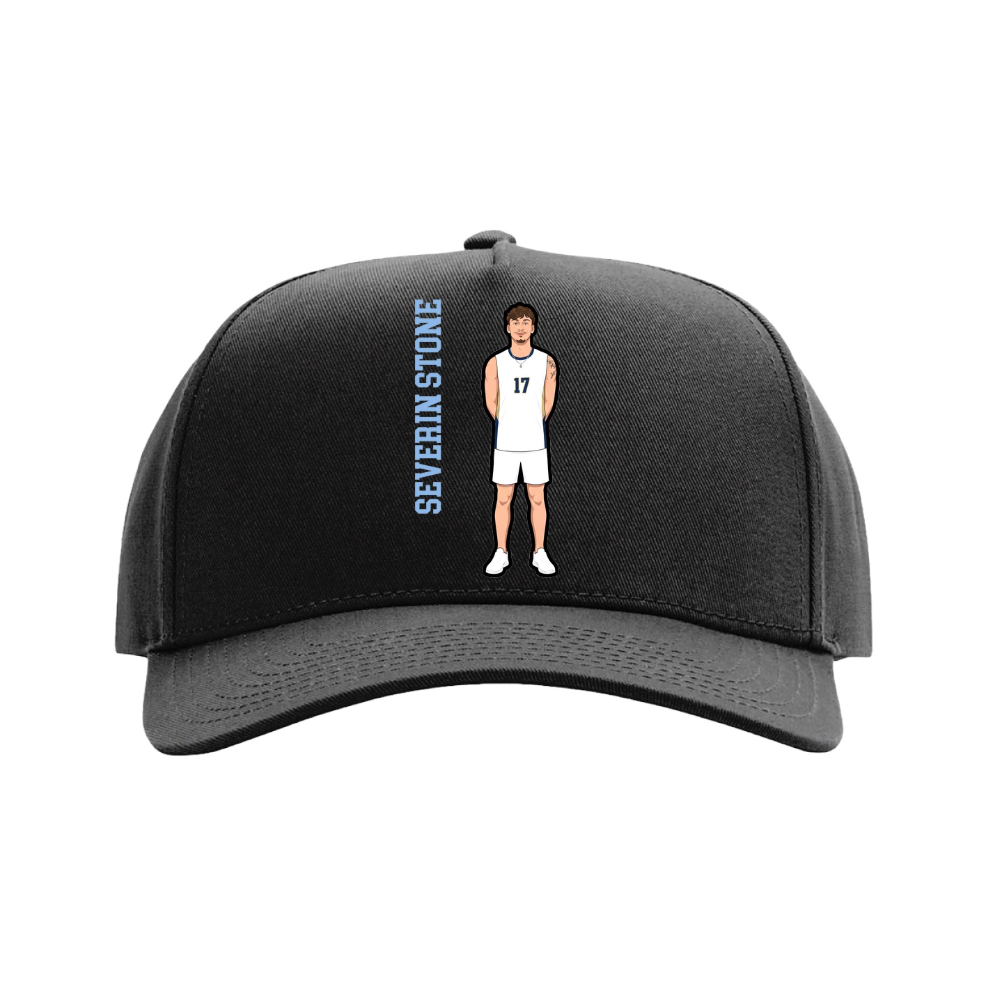 Full Fabric Five-Panel Champ Cap — Name Vertical in Black