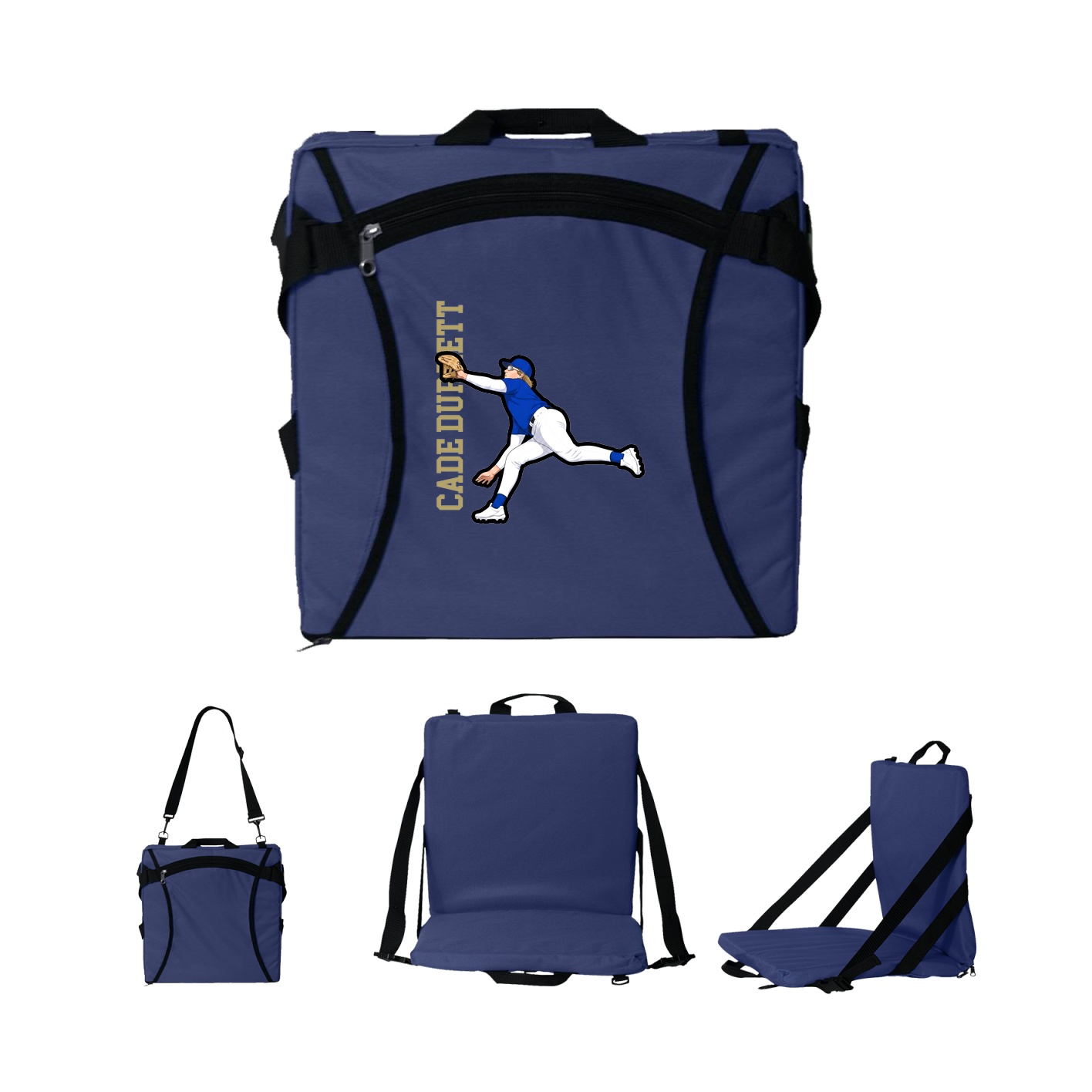 Folding Stadium Seat — Name Vertical in Navy