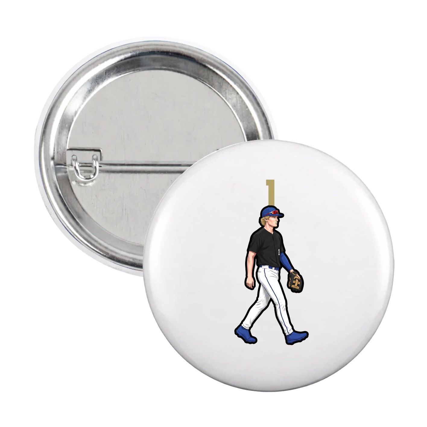 Game Day Button — Number Top in White