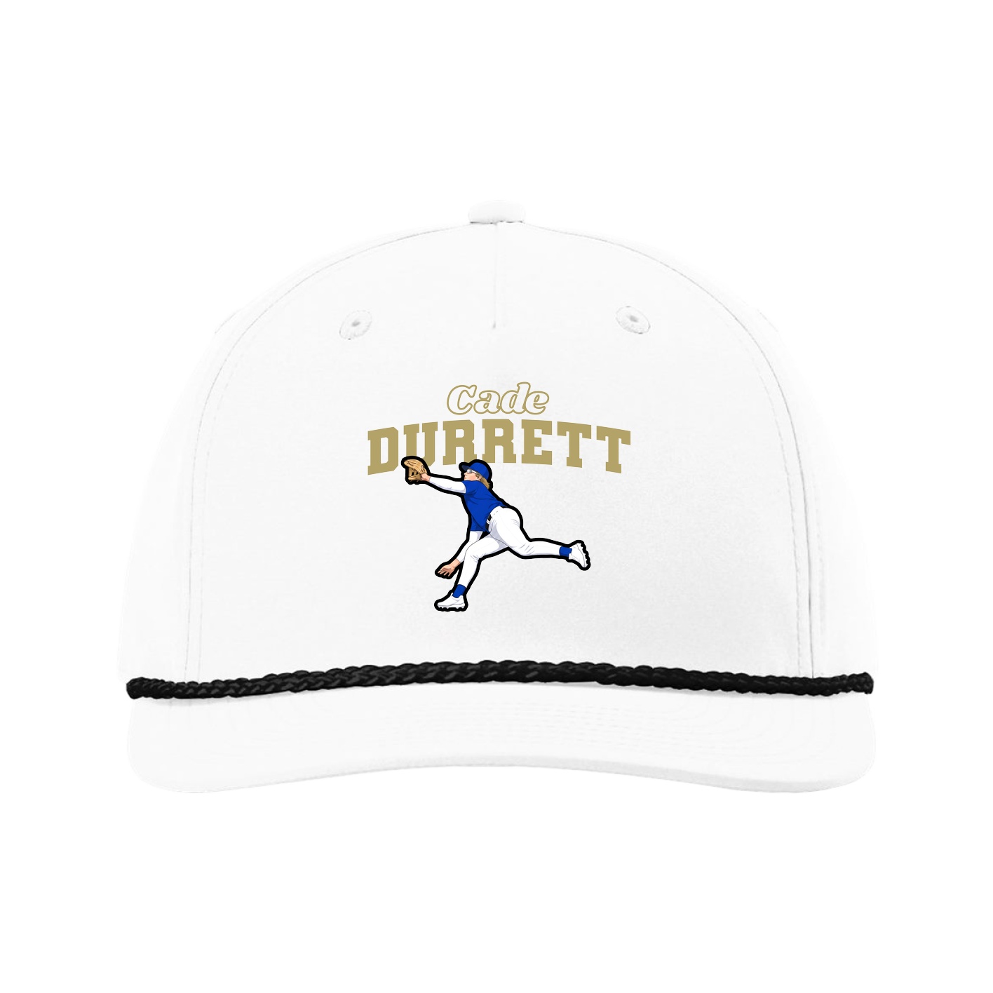 Five-Panel Classic Rope Cap — Name Arch in White