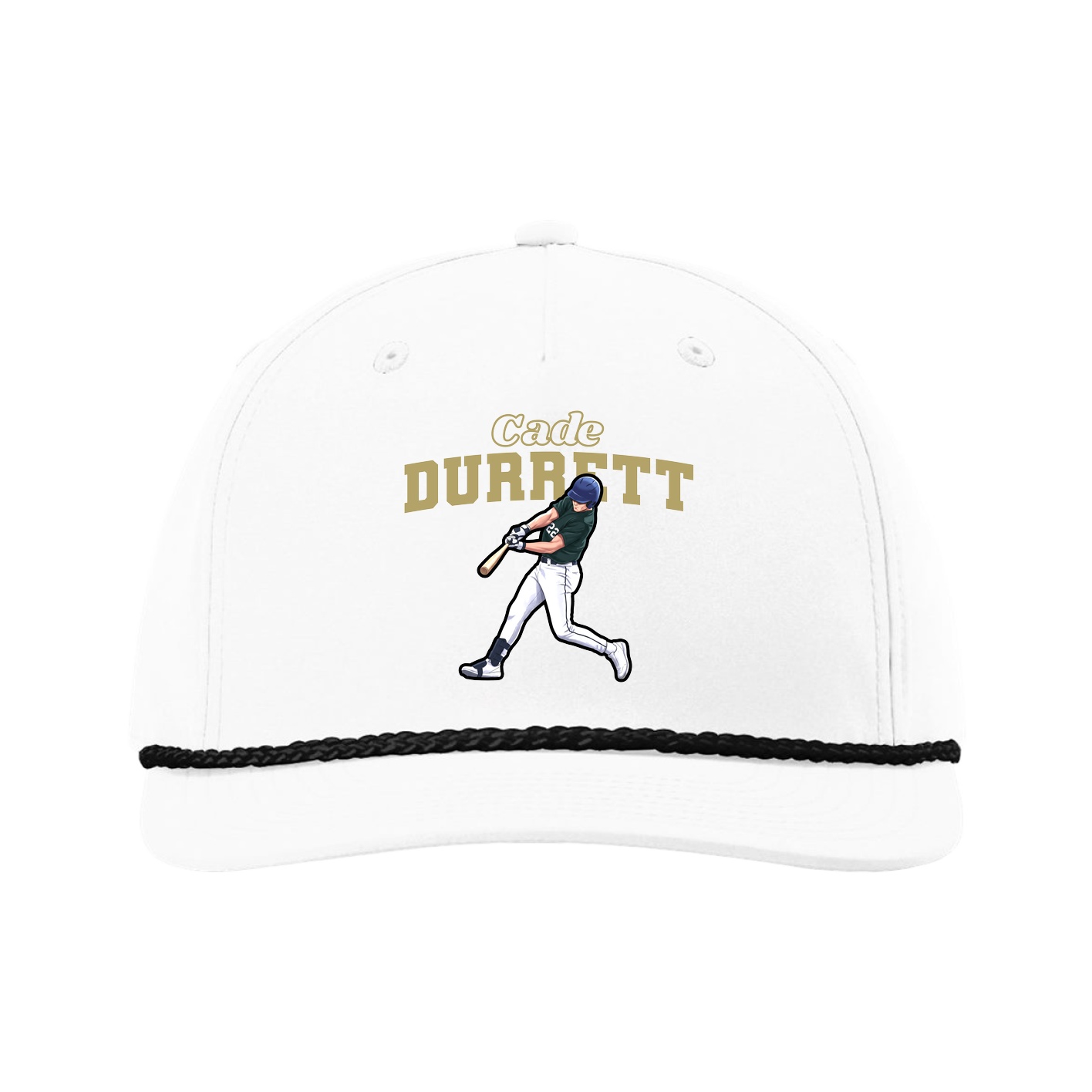 Five-Panel Classic Rope Cap — Name Arch in White