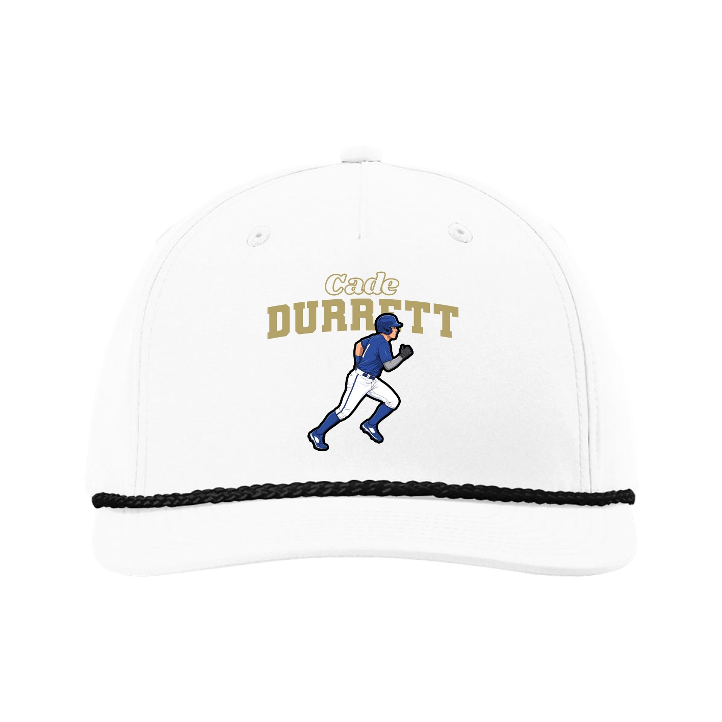 Five-Panel Classic Rope Cap — Name Arch in White