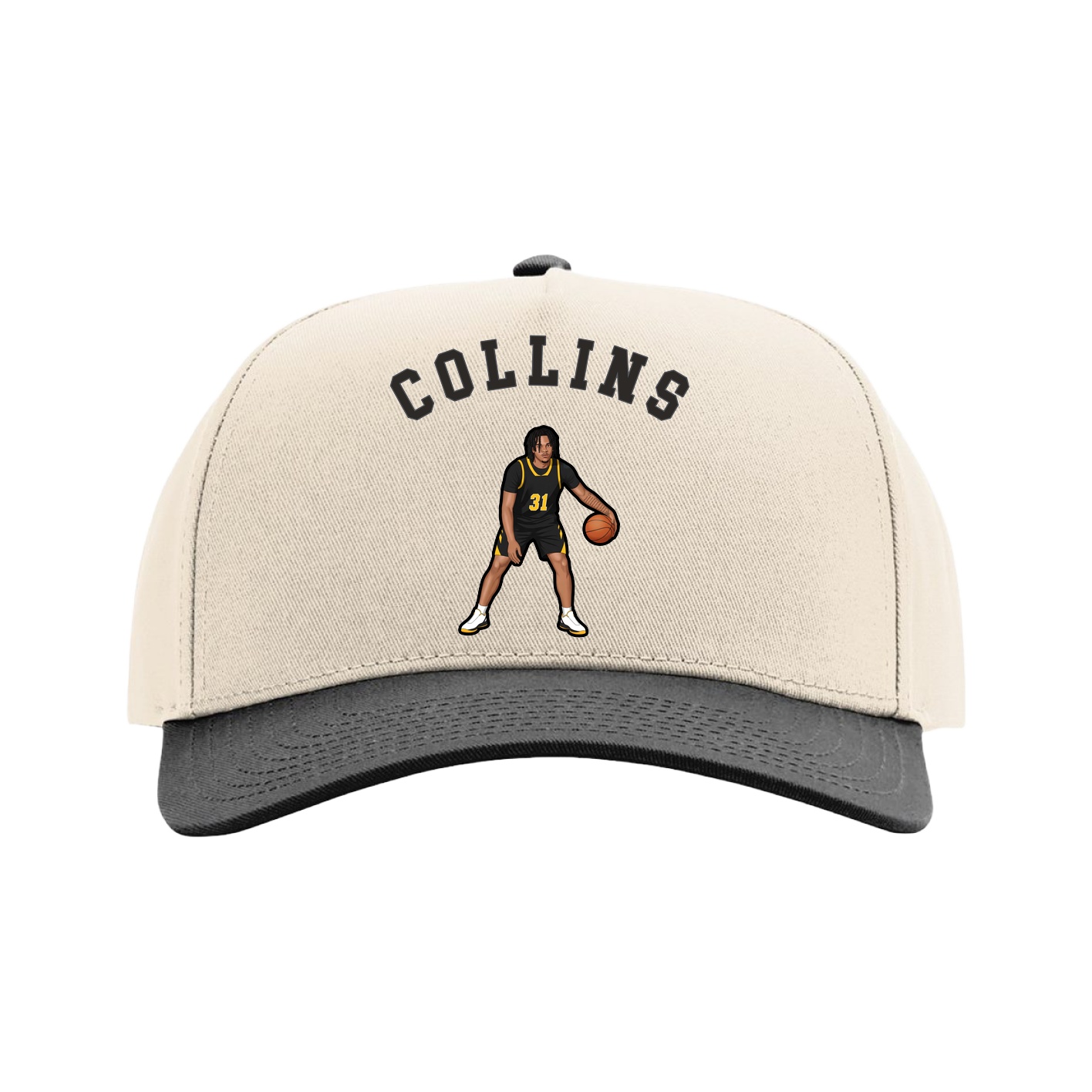 Full Fabric Five-Panel Champ Cap — Shirsey Arch in Cream/Black