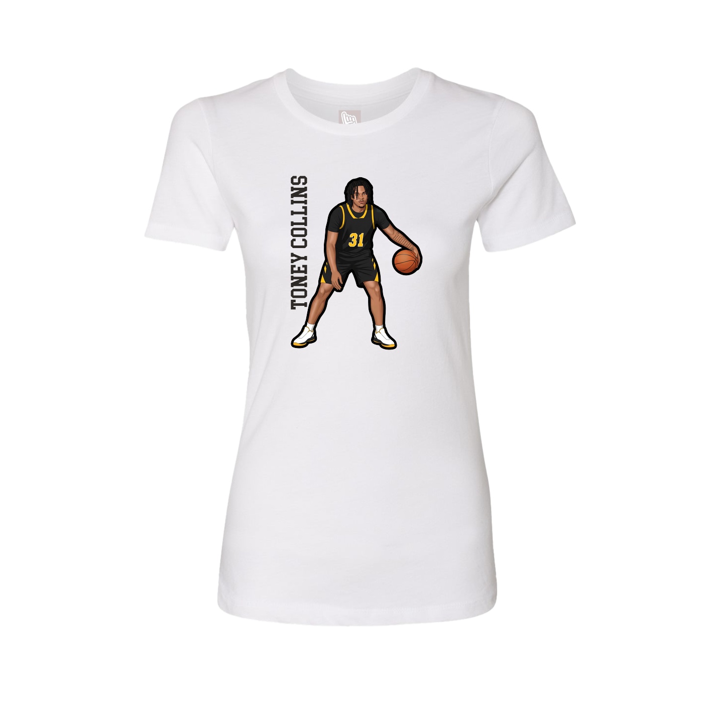 Fitted Women's Tee — Name Vertical in White