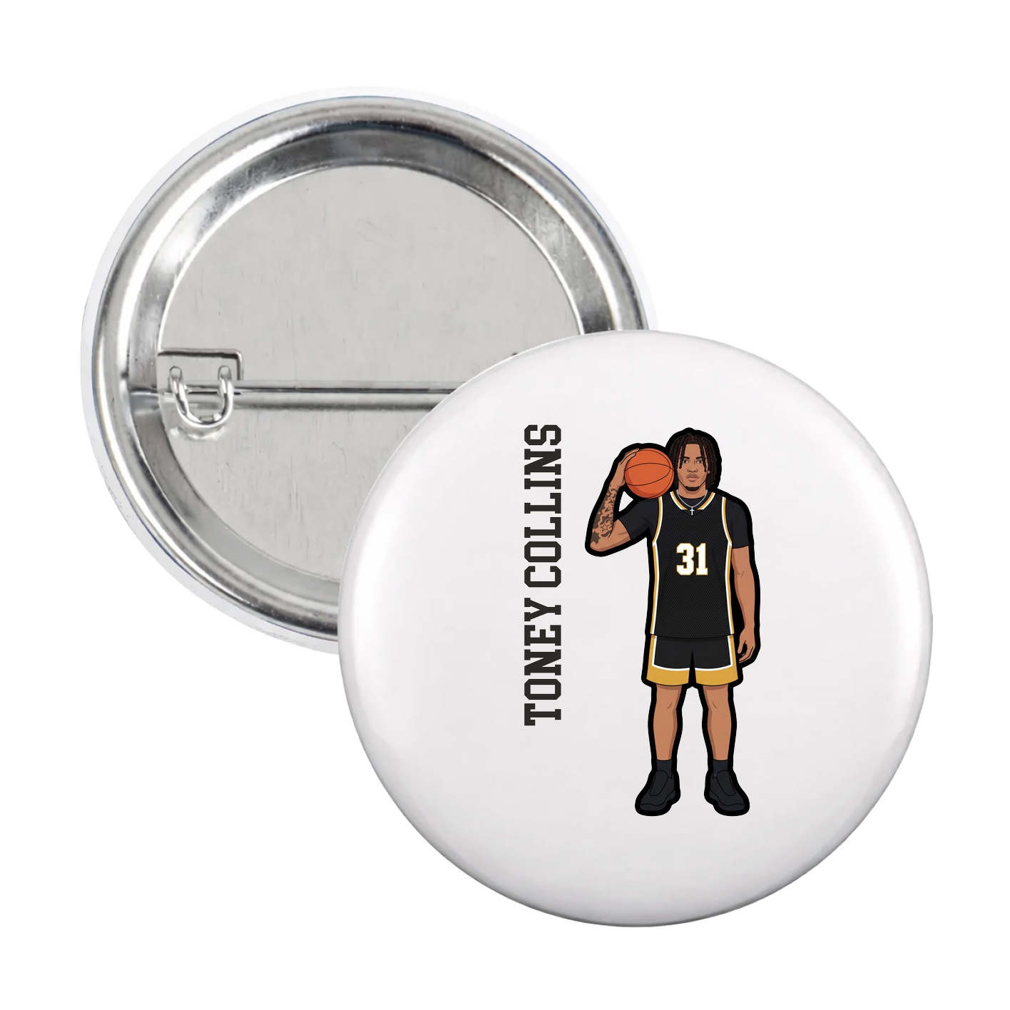 Game Day Button — Name Vertical in White