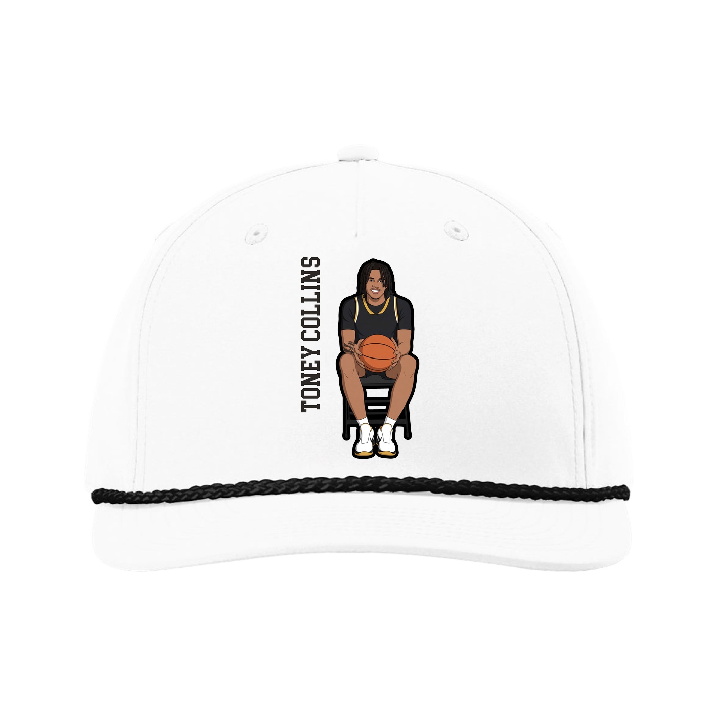 Five-Panel Classic Rope Cap — Name Vertical in White