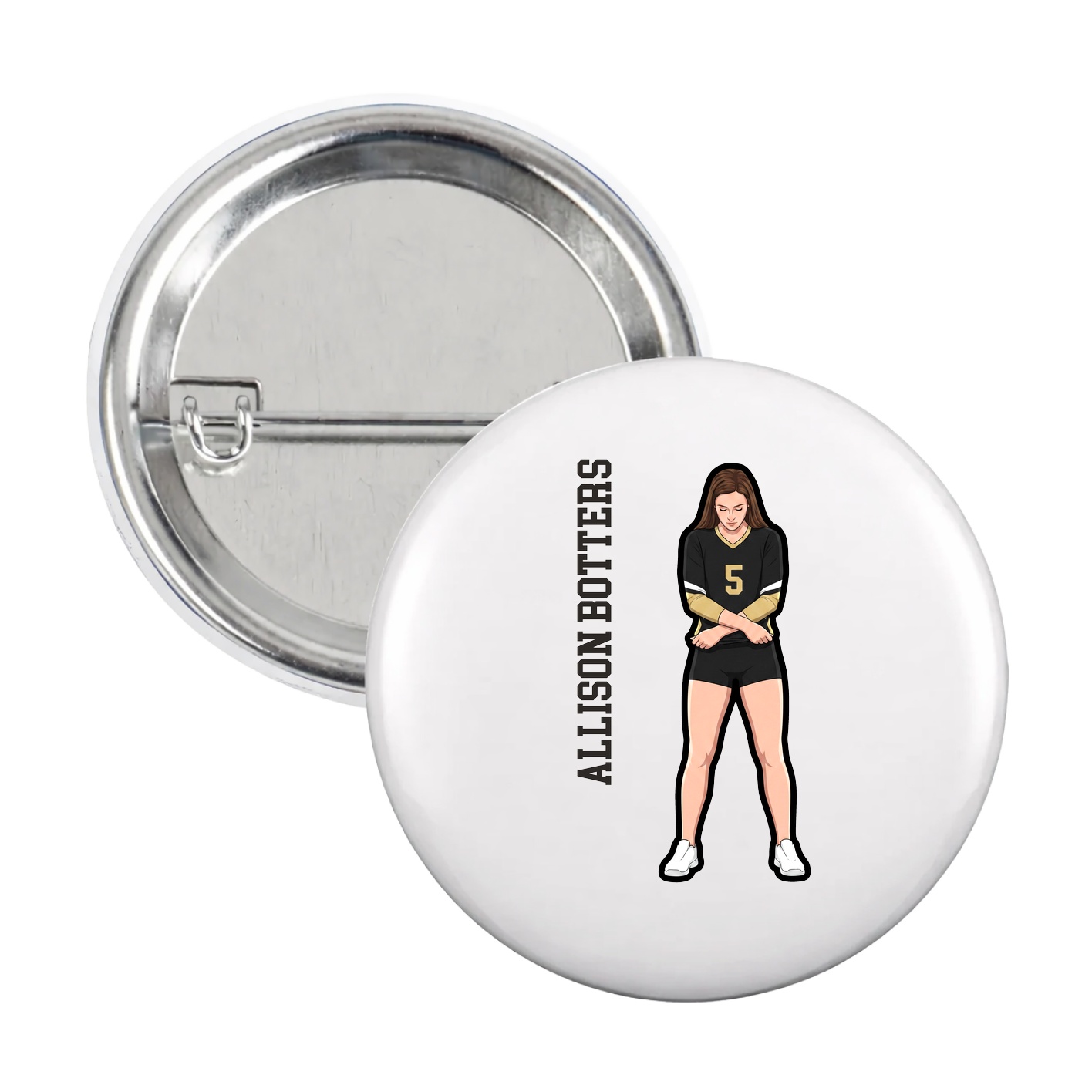 Game Day Button — Name Vertical in White