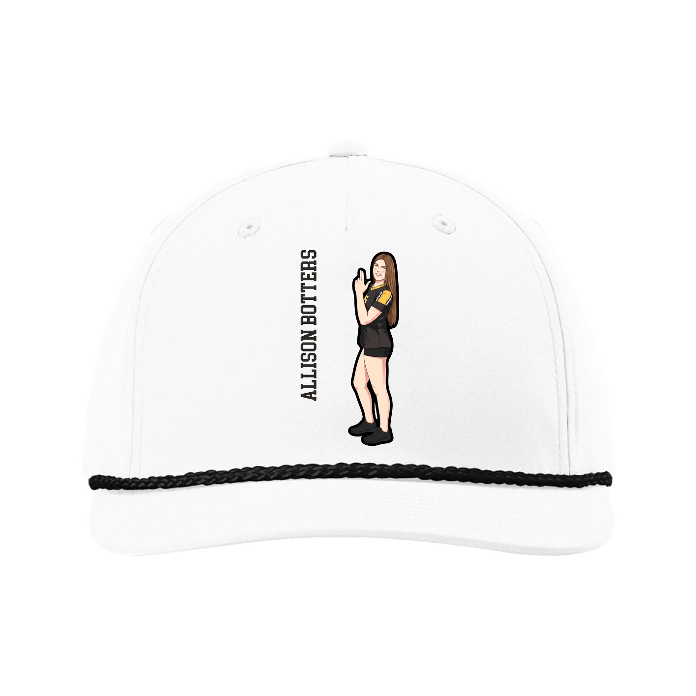 Five-Panel Classic Rope Cap — Name Vertical in White