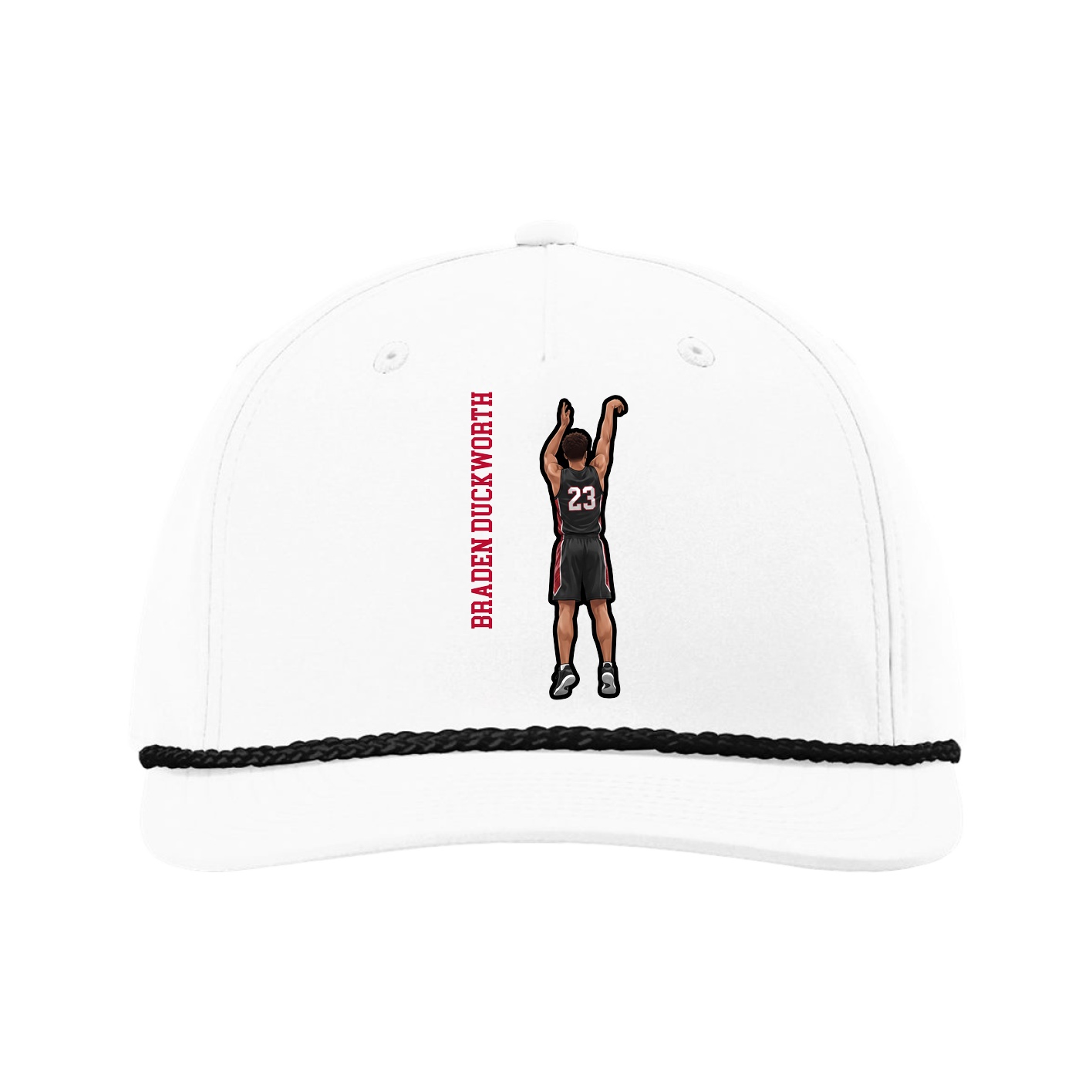 Five-Panel Classic Rope Cap — Name Vertical in White