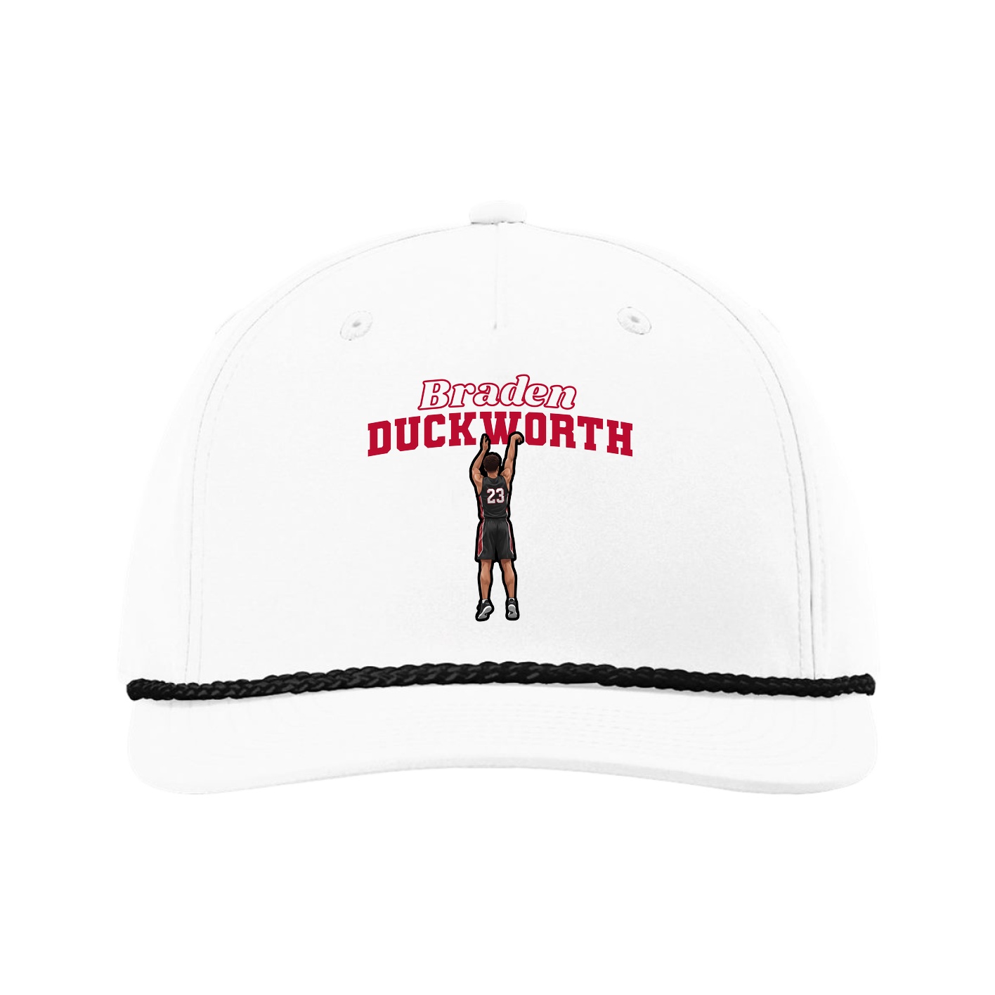 Five-Panel Classic Rope Cap — Name Arch in White