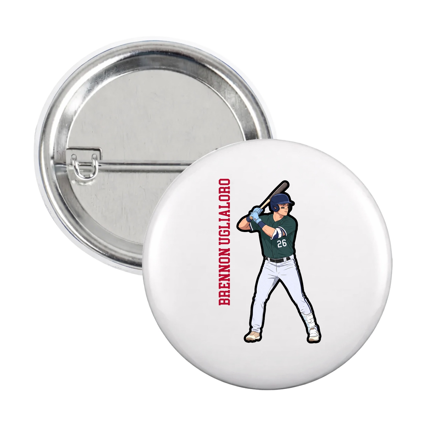 Game Day Button — Name Vertical in White