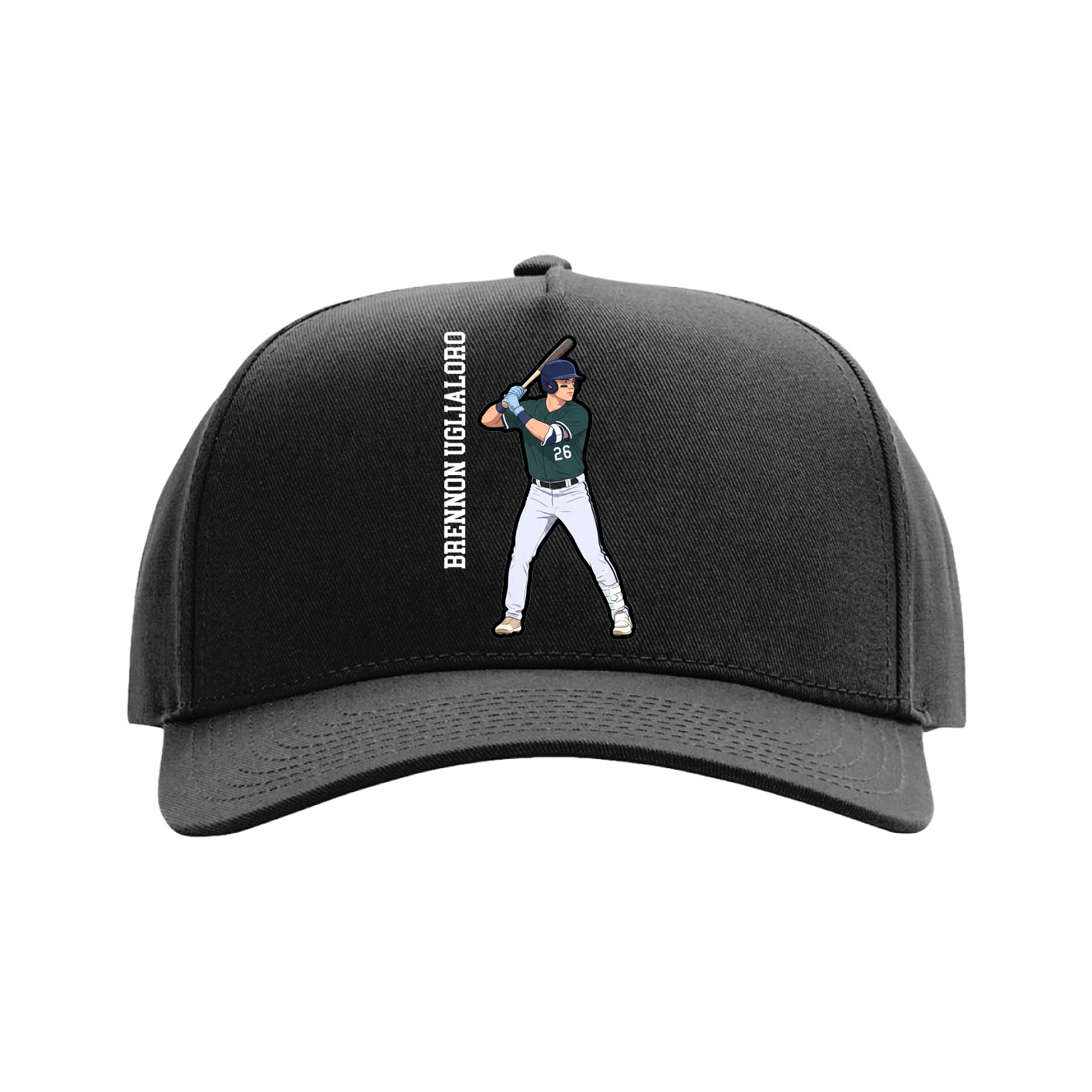 Full Fabric Five-Panel Champ Cap — Name Vertical in Black