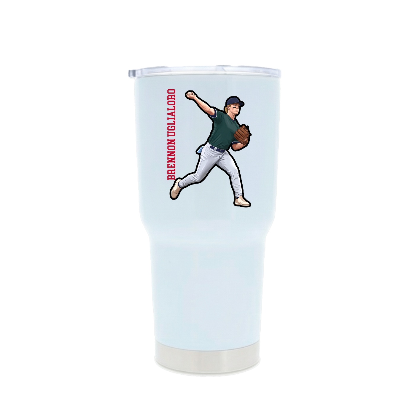 30oz Stainless Steel Tumbler — Name Vertical in White