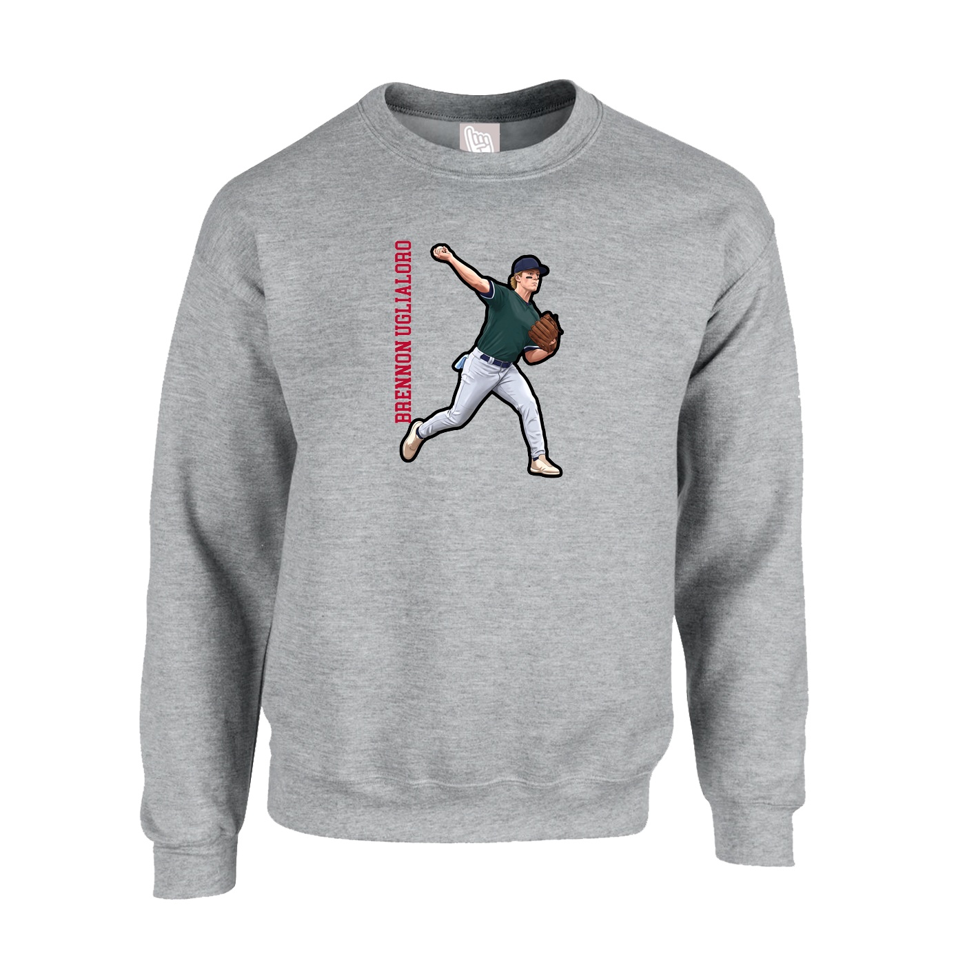 Fleece Crew — Name Vertical in Grey
