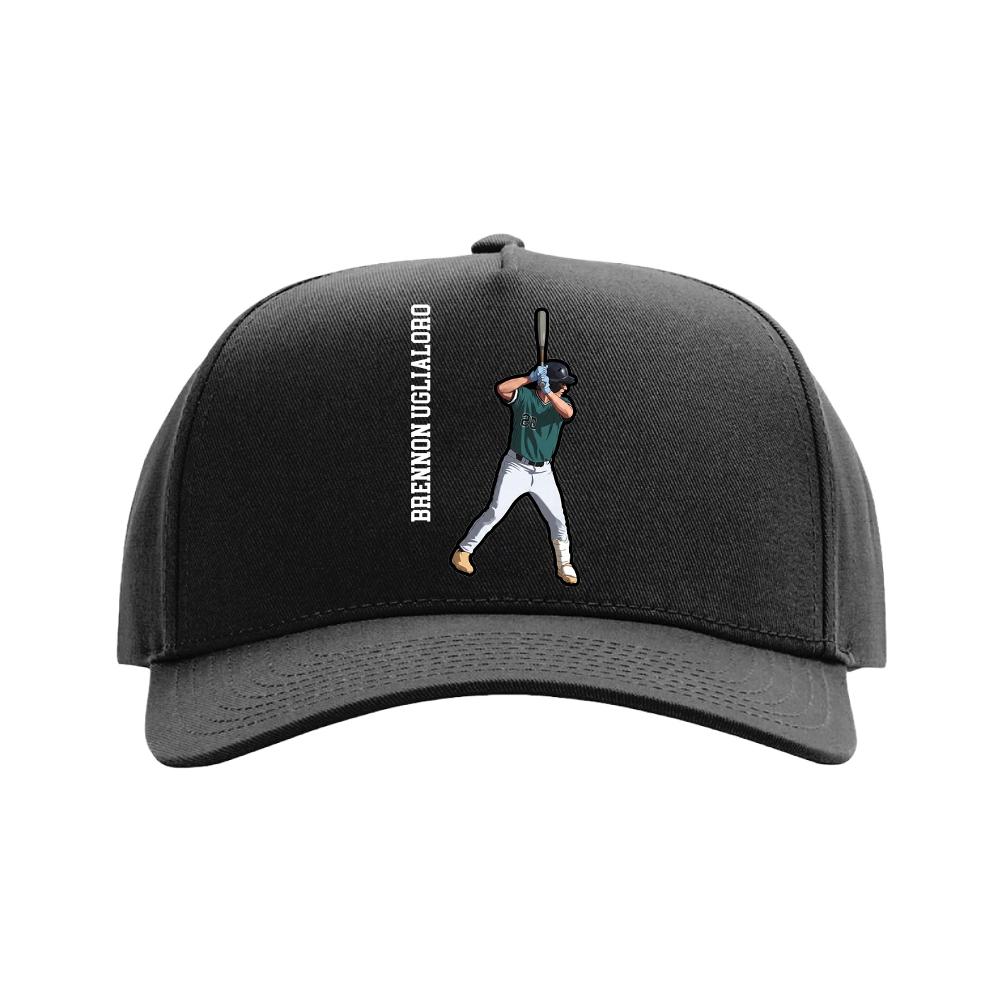 Full Fabric Five-Panel Champ Cap — Name Vertical in Black