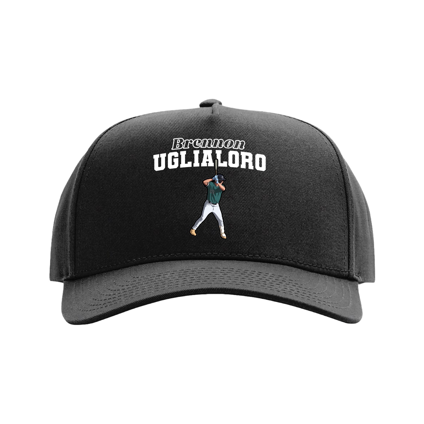 Full Fabric Five-Panel Champ Cap — Name Arch in Black