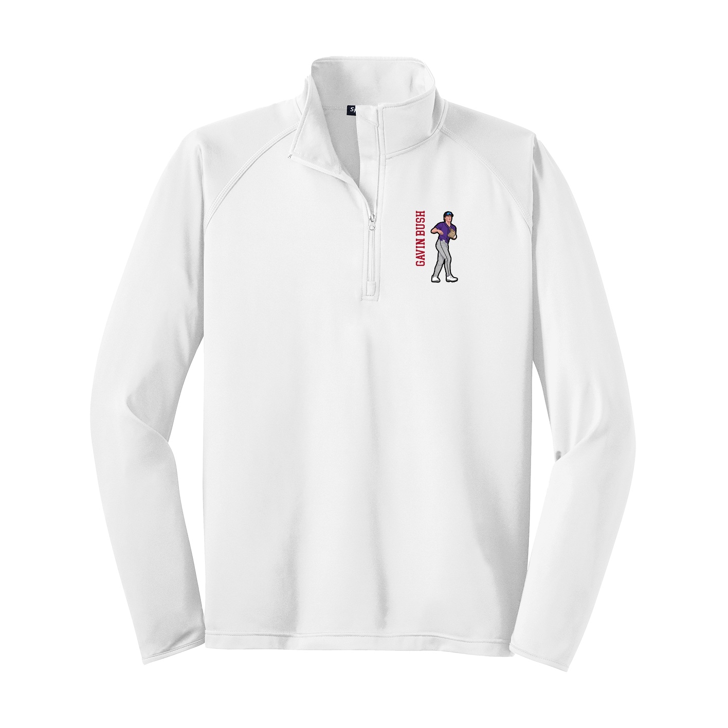 Q-Zip Pullover — Name Vertical in White