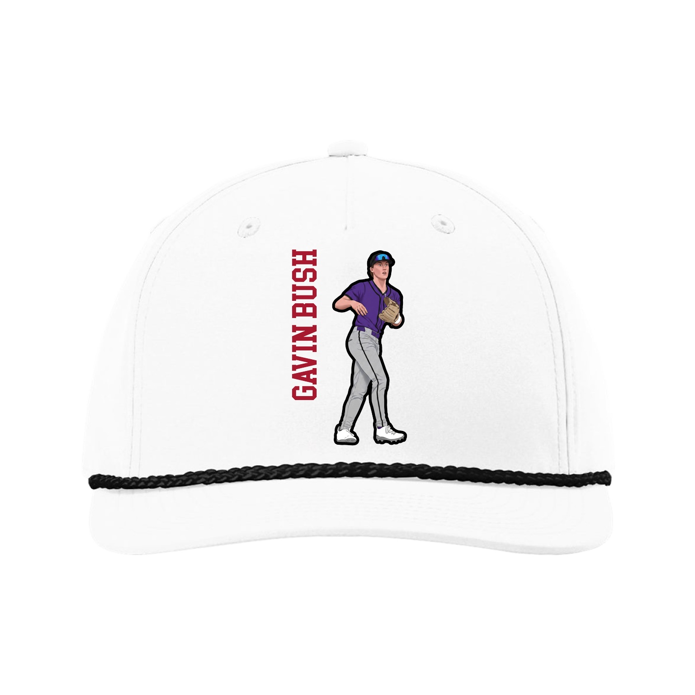 Five-Panel Classic Rope Cap — Name Vertical in White