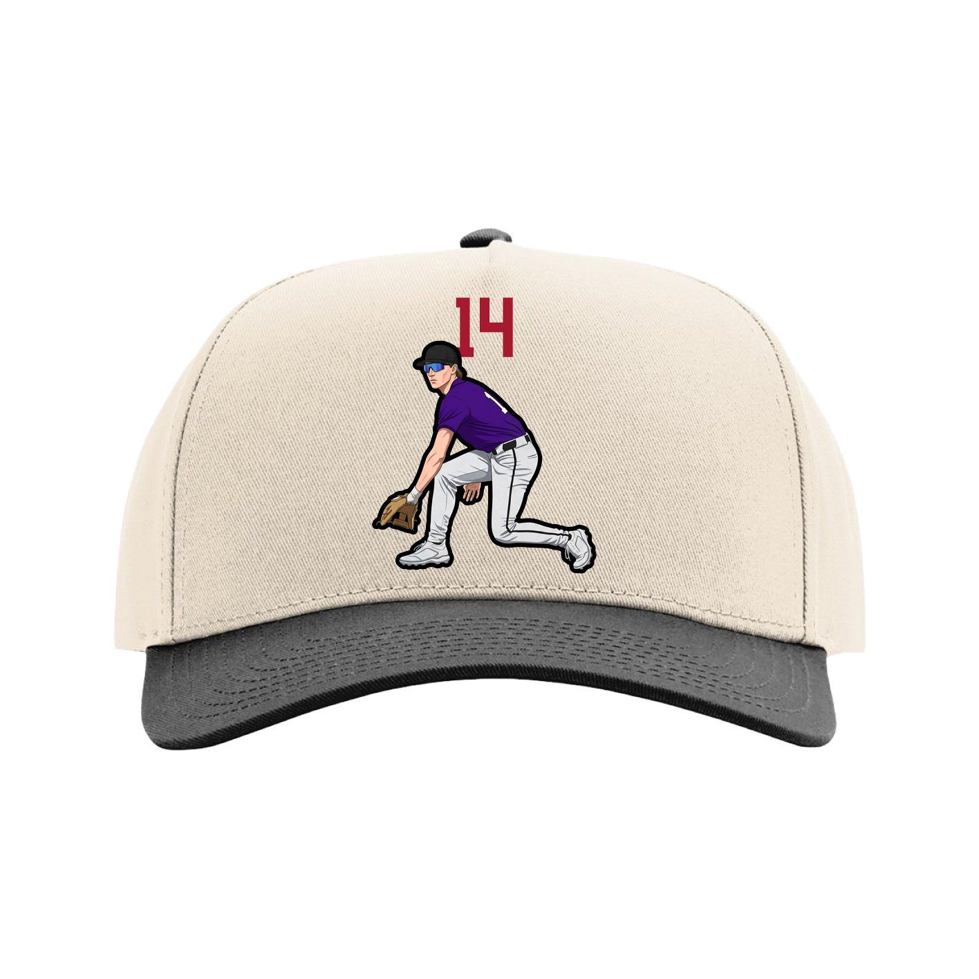 Full Fabric Five-Panel Champ Cap — Number Top in Cream/Black