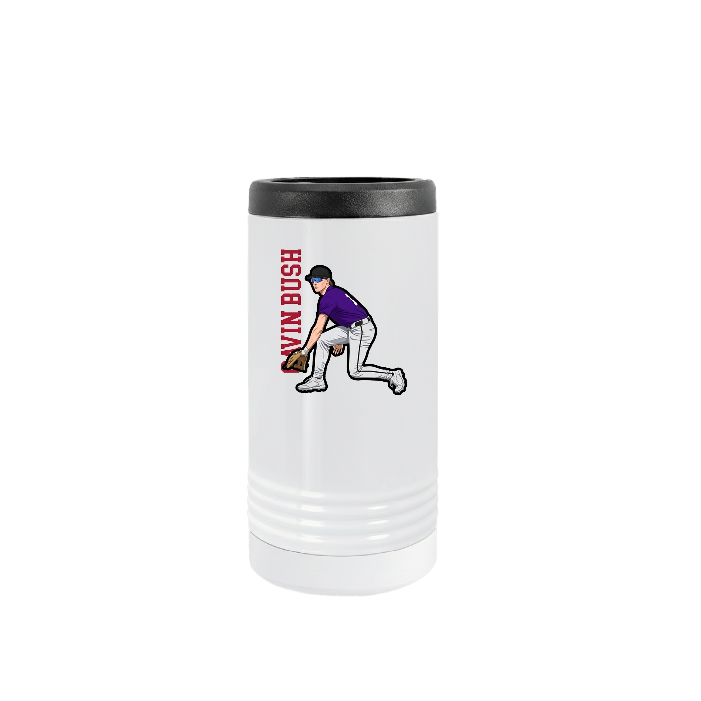 Slim Beverage Holder — Name Vertical in White