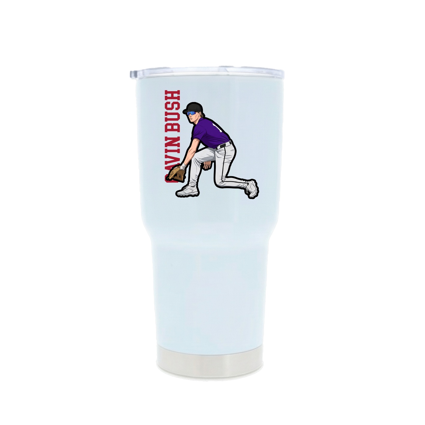 30oz Stainless Steel Tumbler — Name Vertical in White